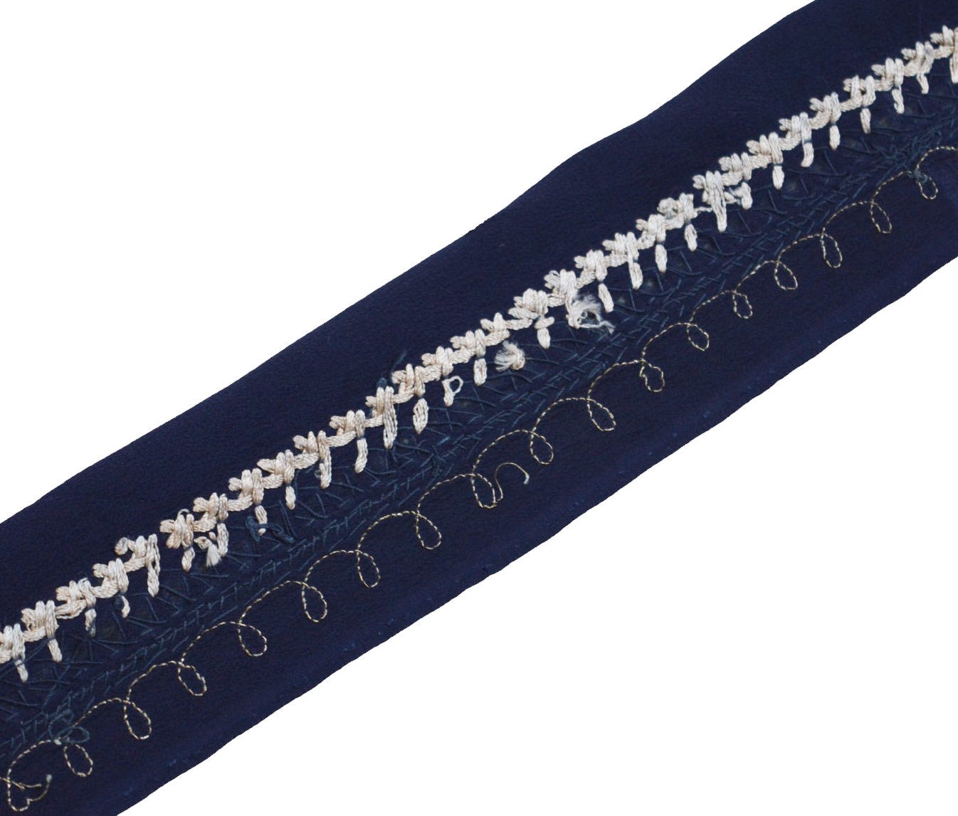 Indian Vintage Deep Blue Saree Border Hand Embroidered Gota Patti Indian Craft Trim Lace Sewing Sari Ribbon Pure Crepe silk Zardozi/Dabka