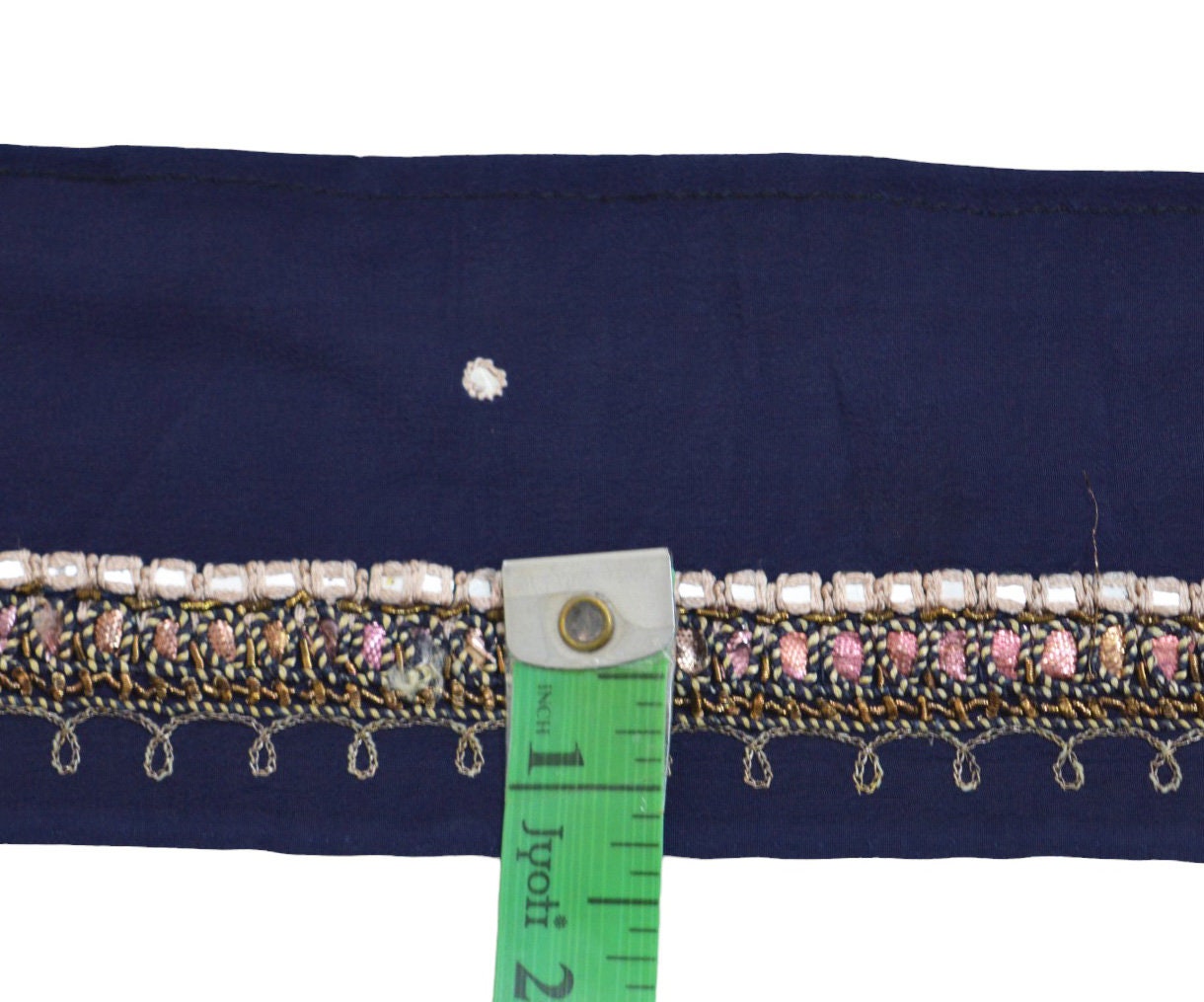 Indian Vintage Deep Blue Saree Border Hand Embroidered Gota Patti Indian Craft Trim Lace Sewing Sari Ribbon Pure Crepe silk Zardozi/Dabka