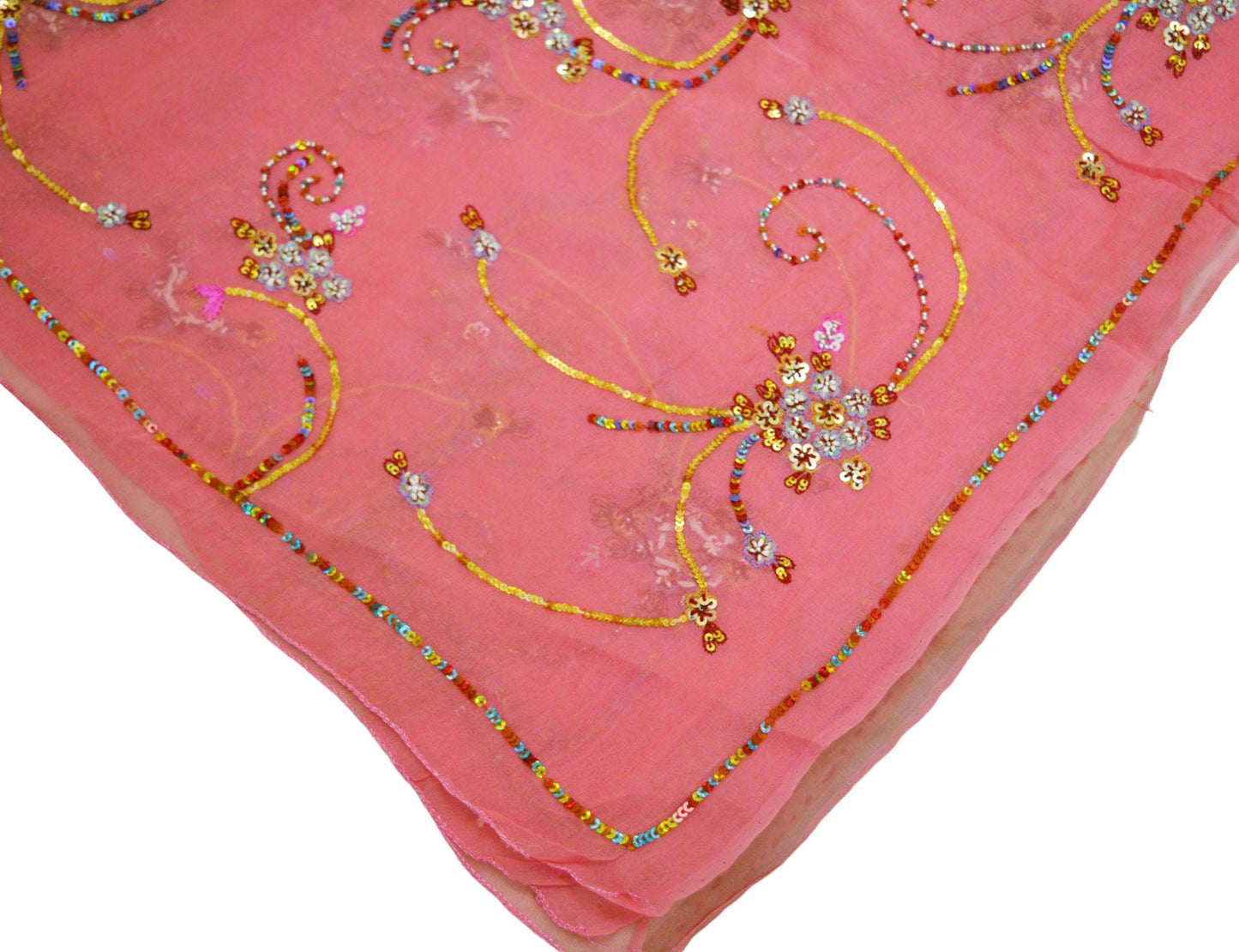 Indian Vintage Pink Dupatta Pure Georgette silk Long Stole Hand Embroidered Scarves Stole Veil Wrap Sequins