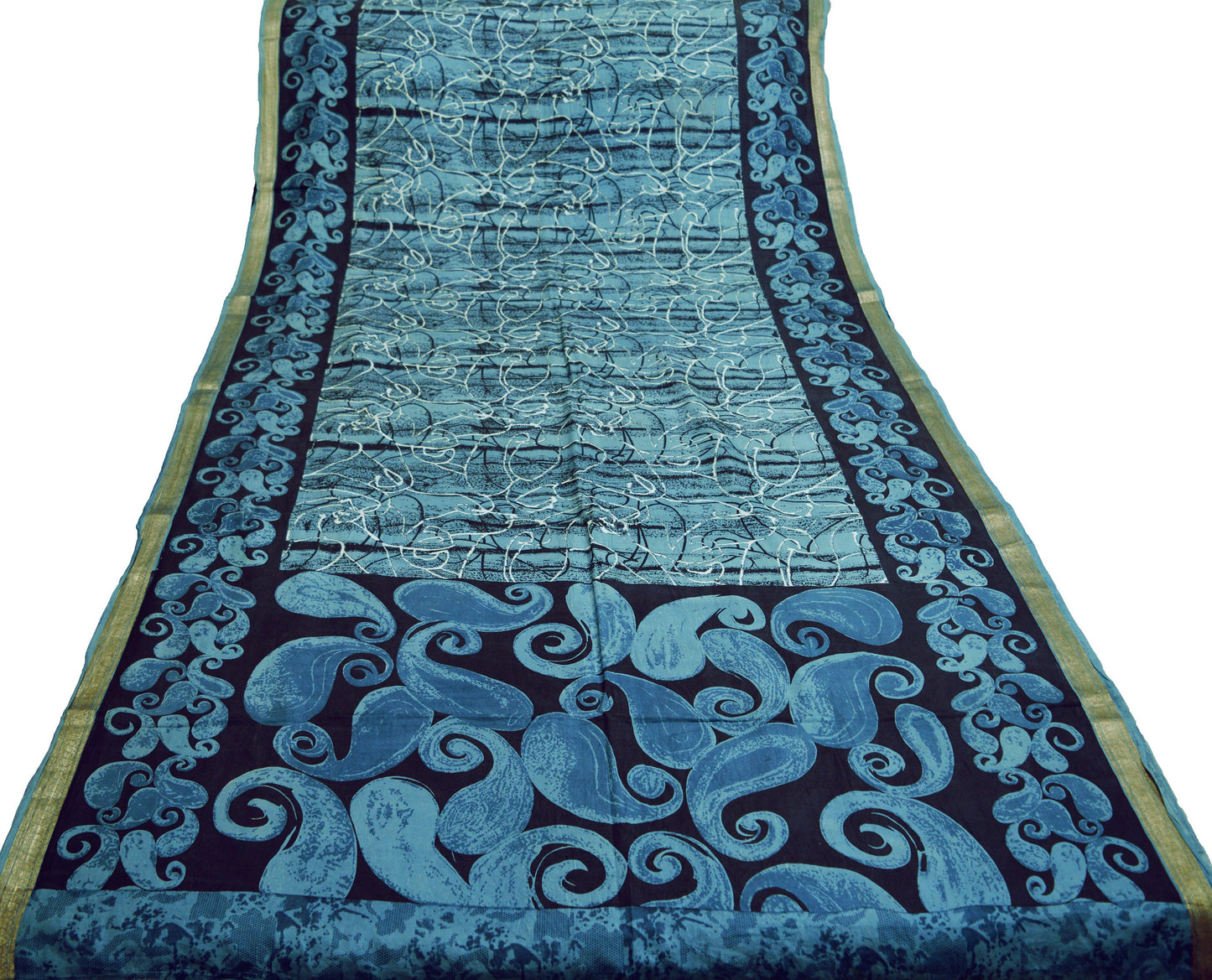Indian Vintage Sari Black & Gray 100% Pure Silk Printed Saree 5yard Sewing Craft Fabric DressMaking Soft