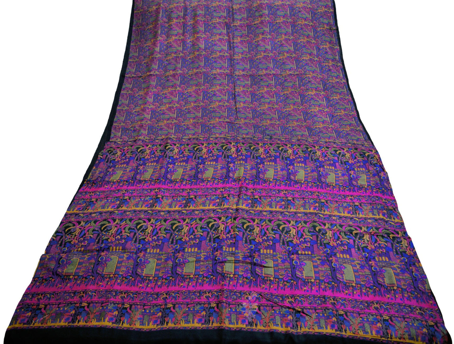 Indian Vintage Sari Black Printed Sari Pure Silk Saree Craft Fabric Sewing 6yard Floral Soft Geometric Wrap Sarong