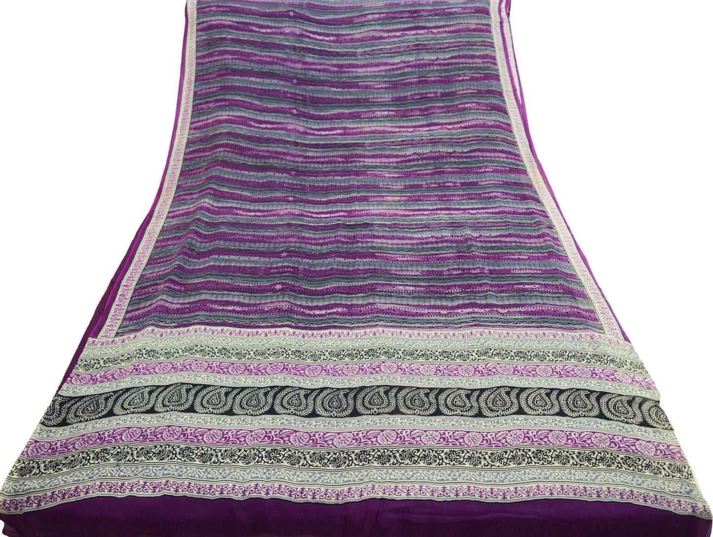 Women Vintage Sari Purple 100% Pure Georgette Silk Printed Saree Craft Fabric Sewing 5Yard Soft Sari Dress Making