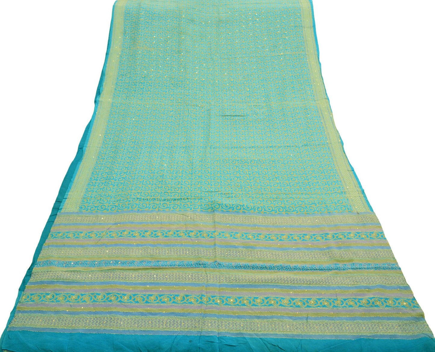 Indian Vintage Sari Blue Pure Crepe Silk Hand Embroidered Kantha Saree 5yard Sewing Floral Soft Floral