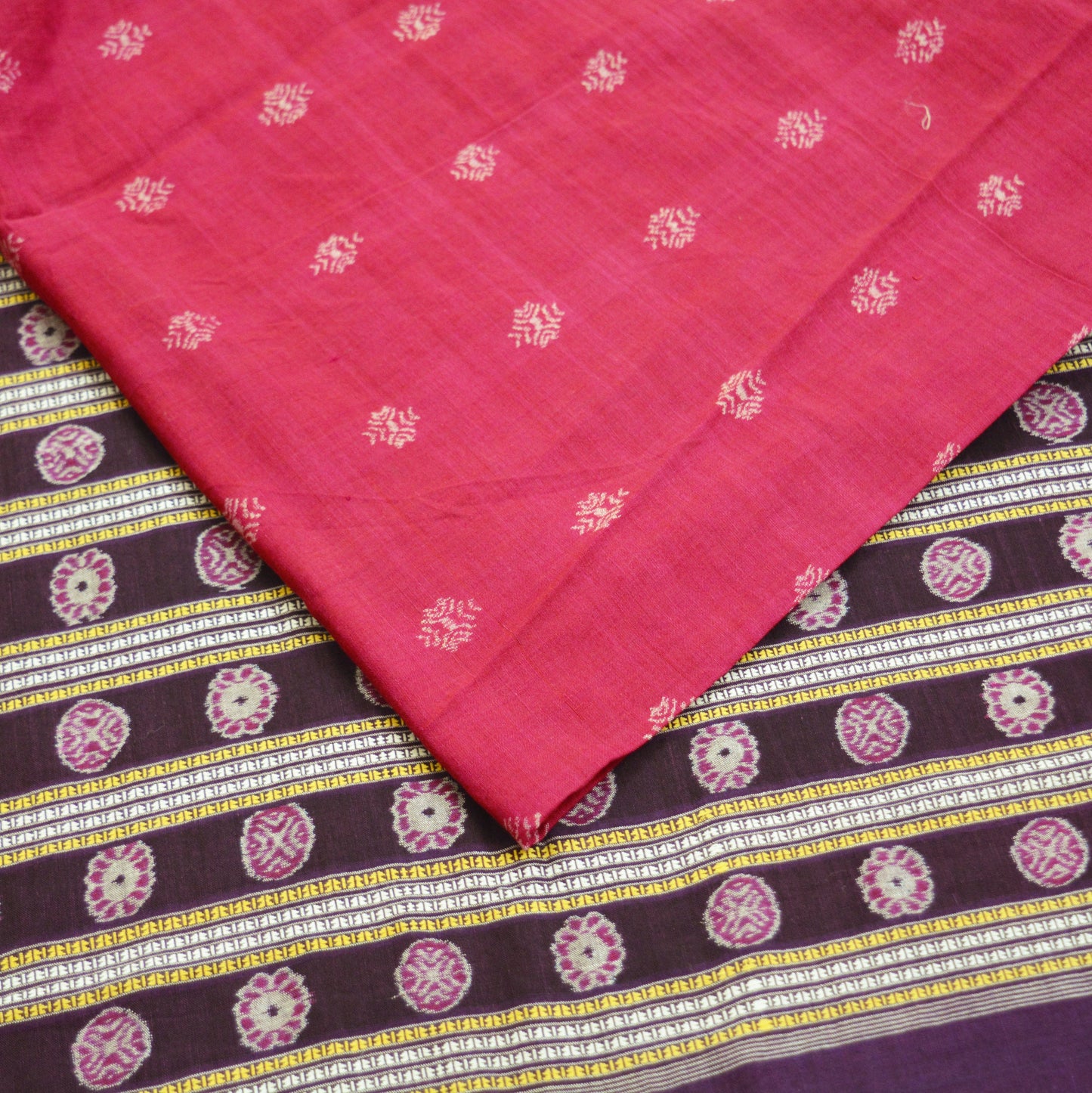 Indian Vintage Red & Purple Hand woven Sambalpuri Ikat sari Saree Pure Cotton Indian Sari Fabric 5Yard Ethnic Chackra Border