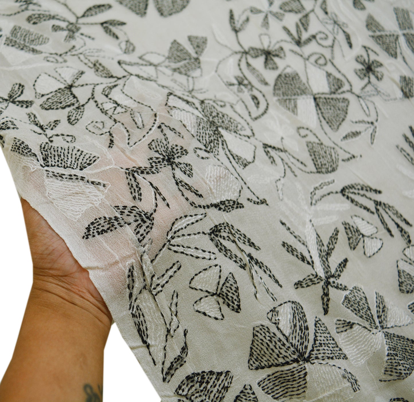 Indian White Vintage Dupatta Long Stole Hand Embroidered kantha stole Blend Cotton Indian Scarves Veil Wrap Soft Floral