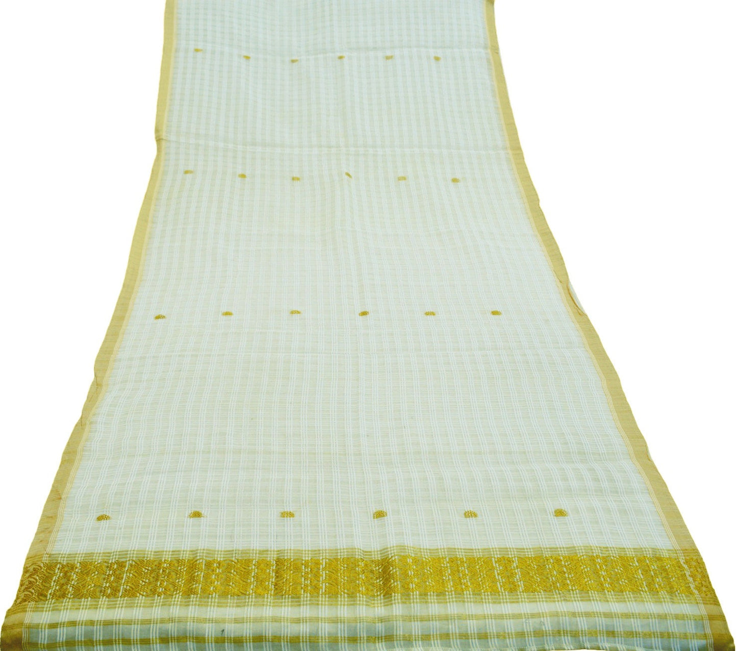 Indian White Vintage Dupatta Long Stole Hand Woven Art Silk Indian Scarves Veil Golden Zari