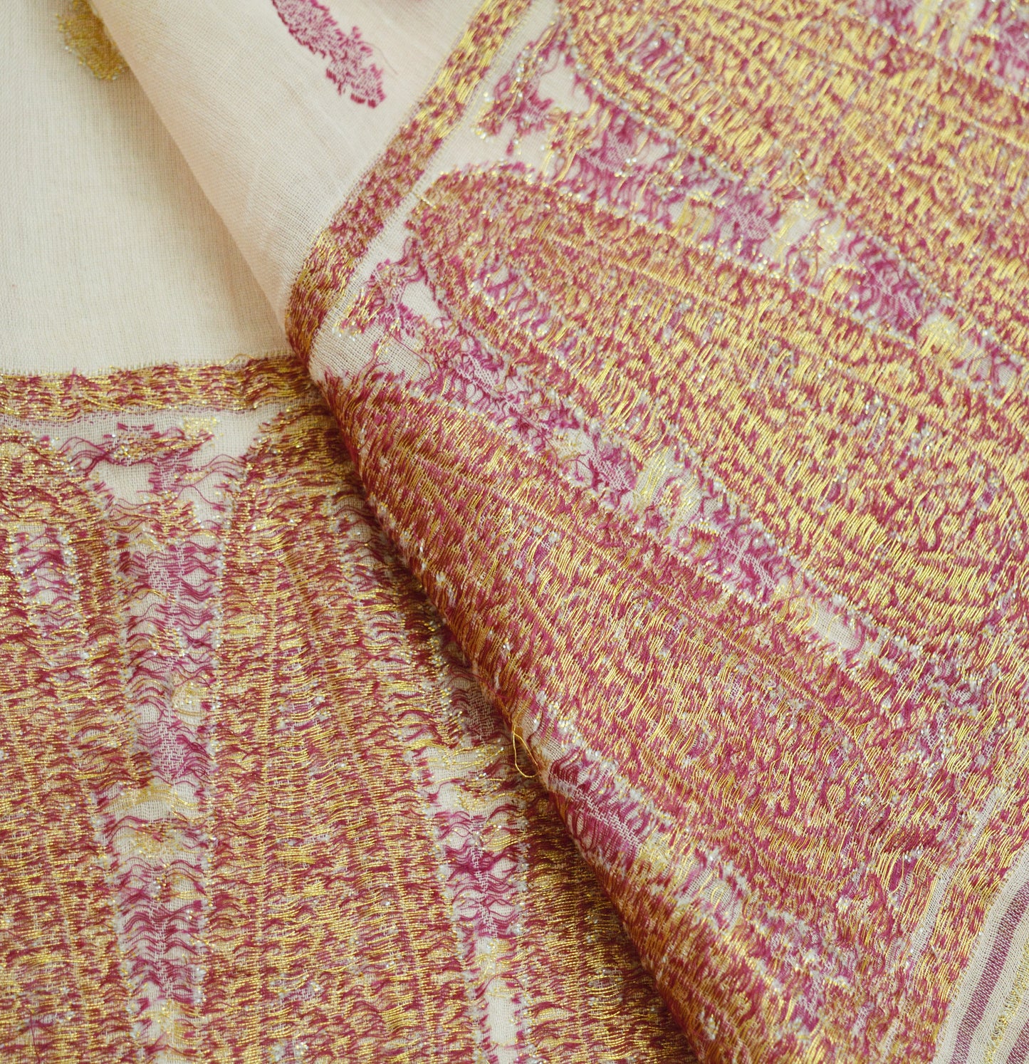 Indian Vintage Peach Dupatta Long Stole Woven Pure Cotton Indian Scarves Veil Golden Zari Soft