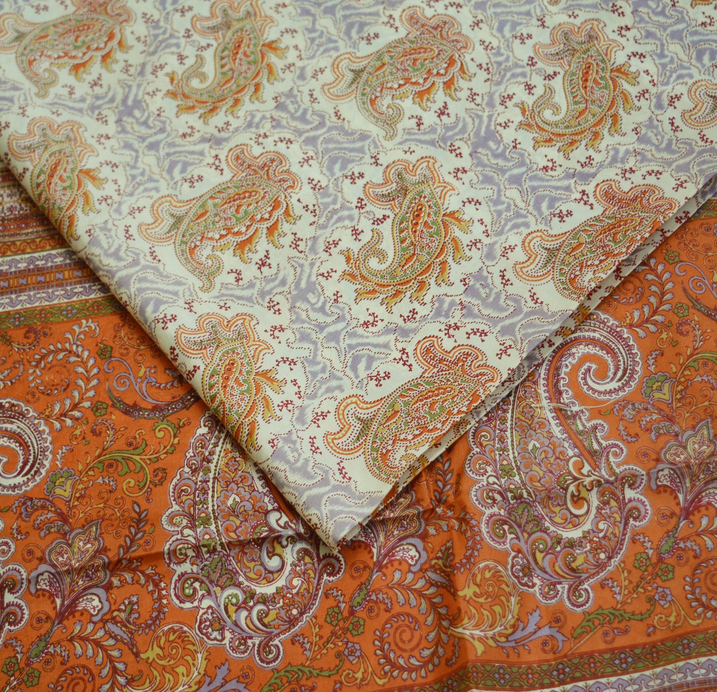 Indian Vintage Sari Ivory Pure Silk Printed Saree Fabric 5yd Sewing Zari Border Craft Fabric DressMaking Soft