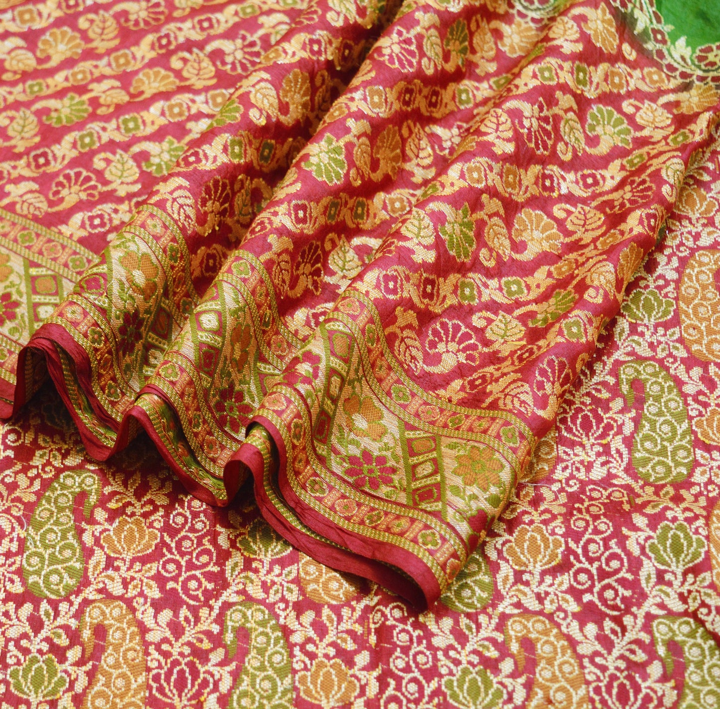 Indian Vintage Sari Pure Tussar Silk Hand Woven Sarees Fabric 5Yard Sewing Ethnic Floral