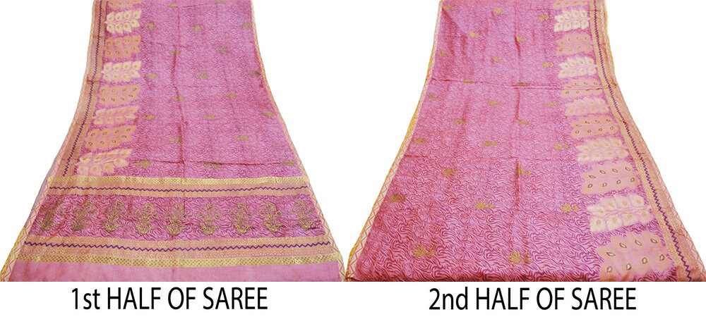 Indian Vintage Sari Pink Pure Tussar Silk Hand Woven/Hand Painted Sarees Fabric 5Yard Sewing Ethnic