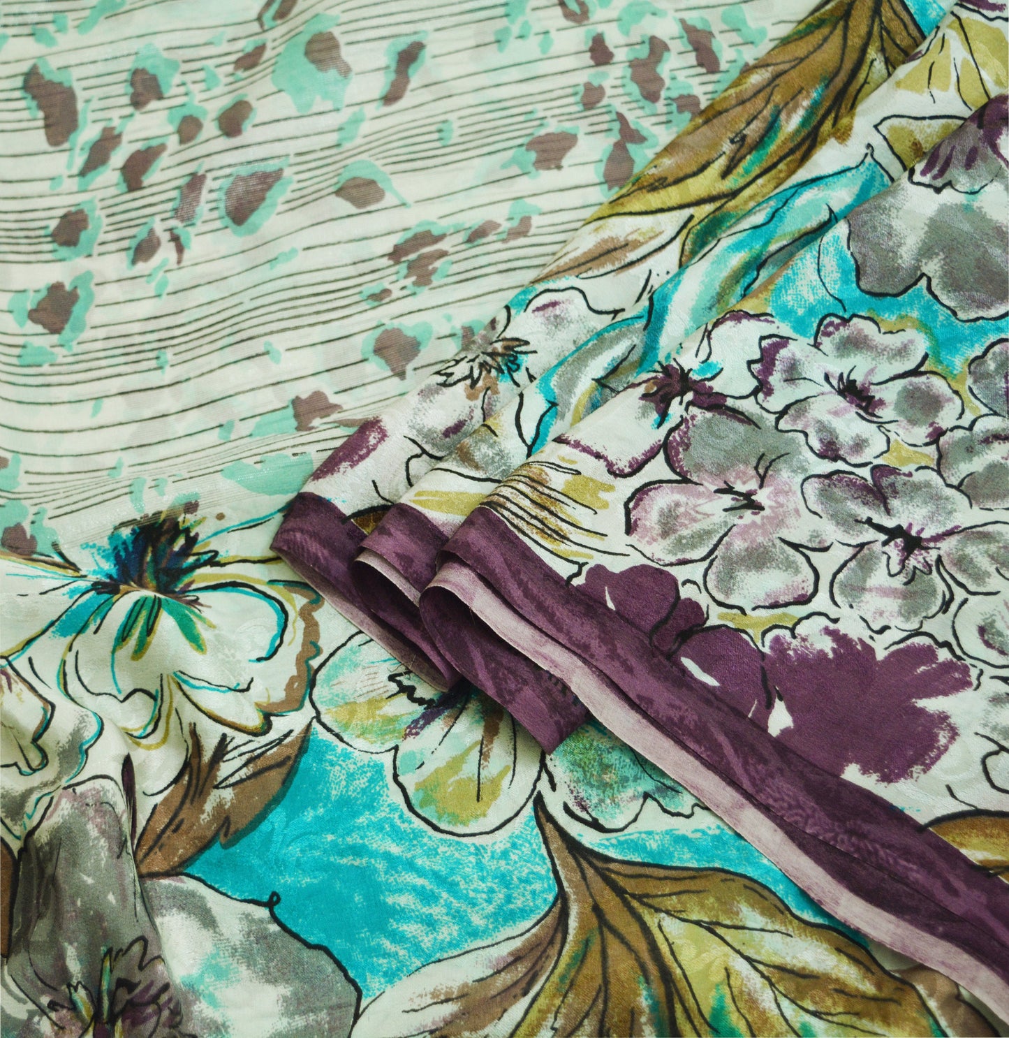 Indian Vintage Sari White & Green Pure Silk Block Printed Saree Fabric 6yard Sewing Craft DressMaking Paisley