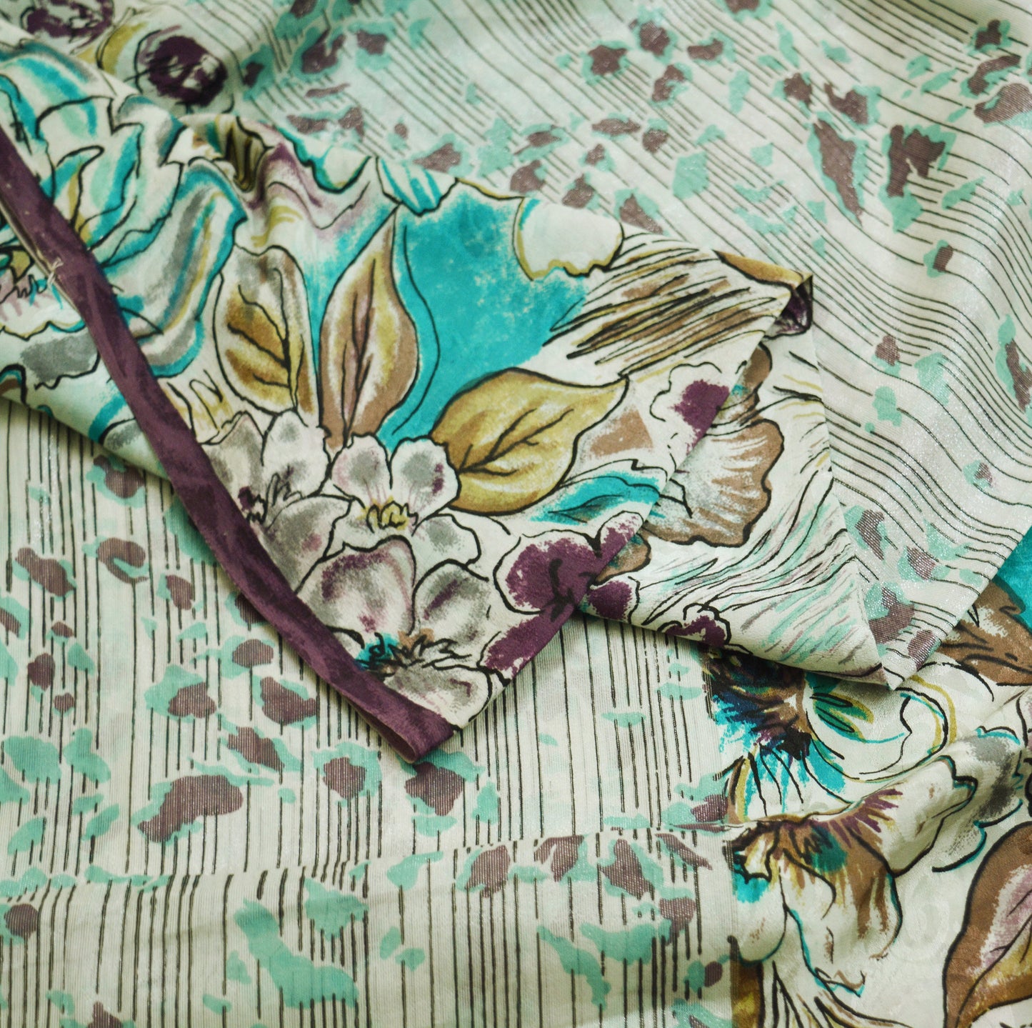Indian Vintage Sari White & Green Pure Silk Block Printed Saree Fabric 6yard Sewing Craft DressMaking Paisley