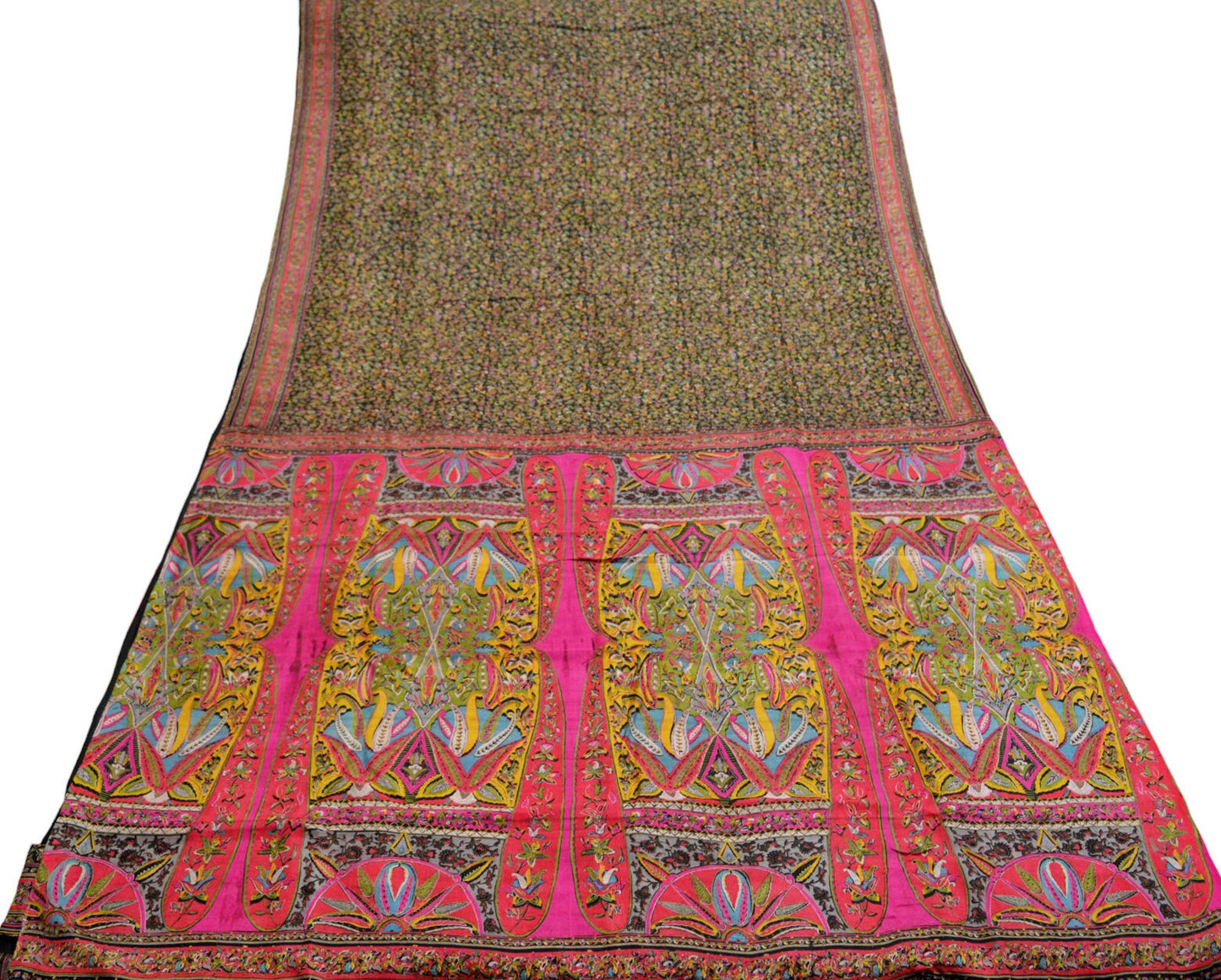 Indian Vintage Sari Black 100% Pure Silk Block Printed Saree Fabric 6yard Sewing Craft DressMaking Soft Floral