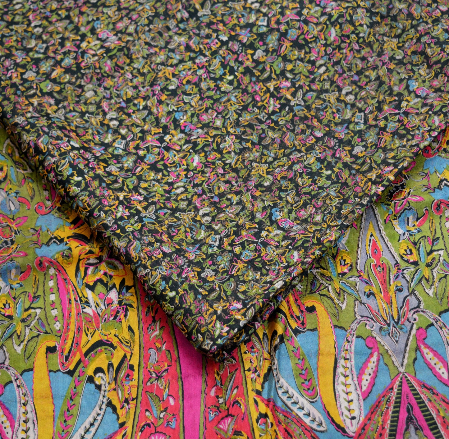 Indian Vintage Sari Black 100% Pure Silk Block Printed Saree Fabric 6yard Sewing Craft DressMaking Soft Floral