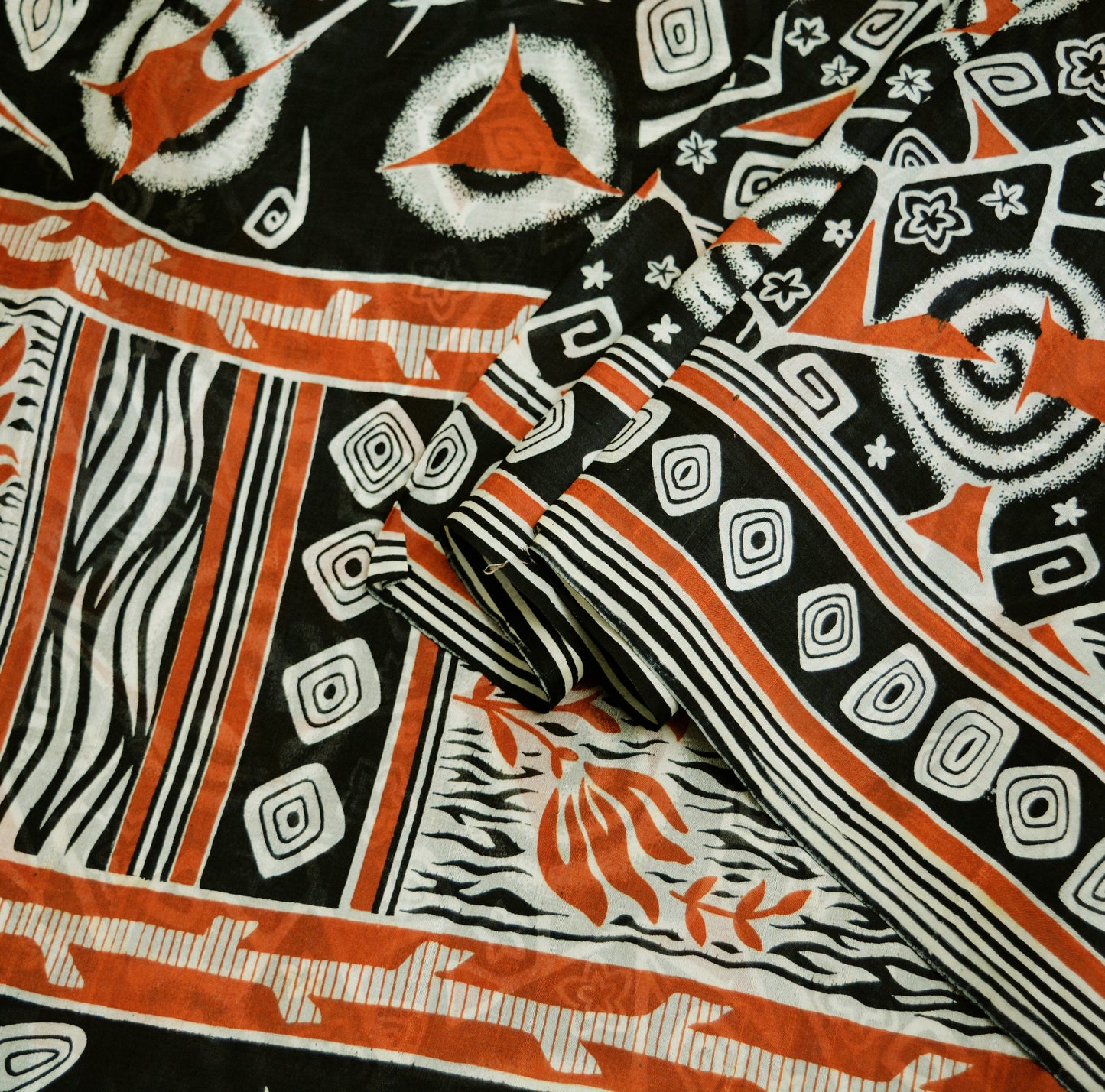 Indian Vintage Sari Black 100% Pure Silk Printed Saree Fabric 5yard Sewing Craft DressMaking Abstract