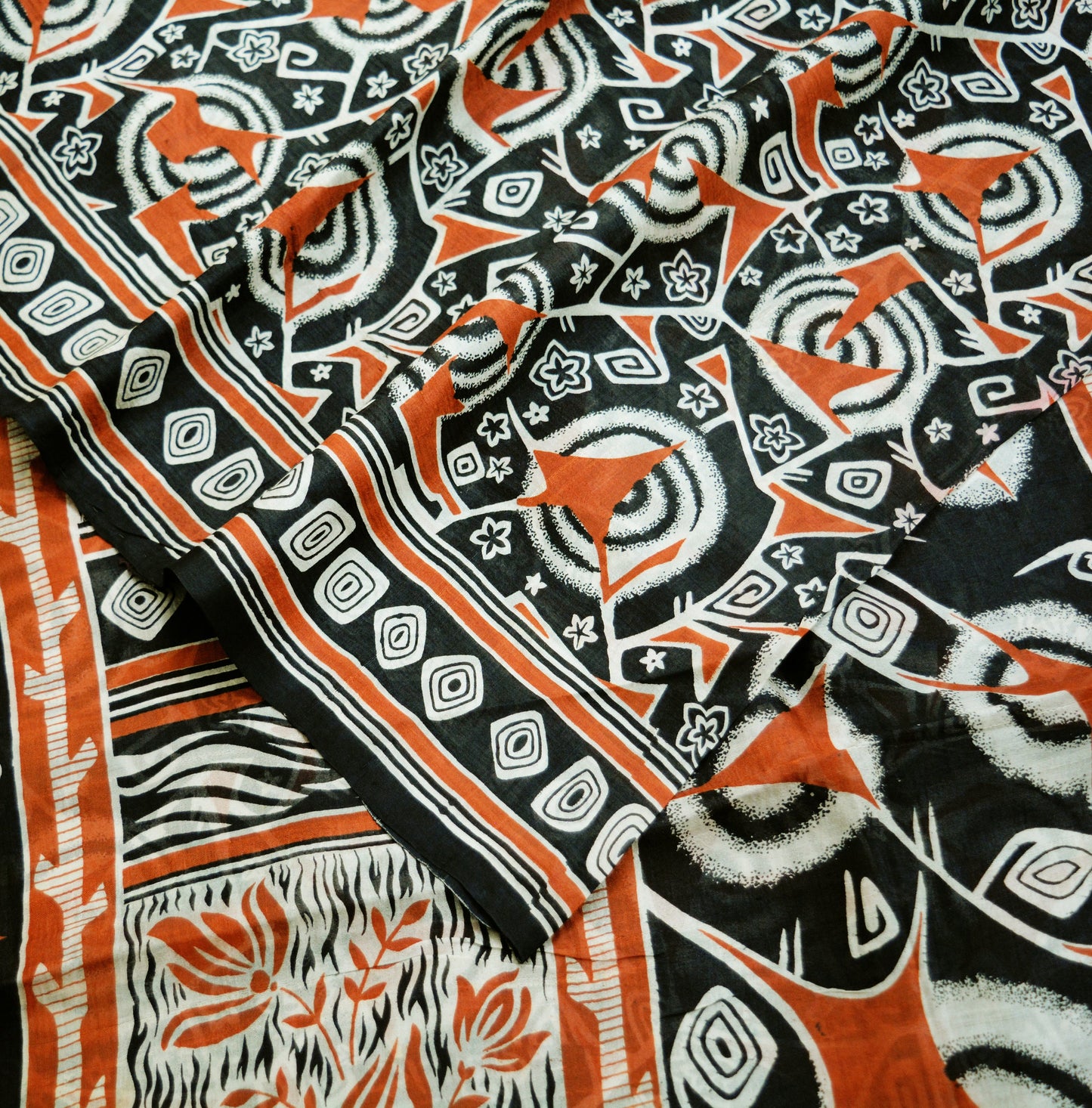 Indian Vintage Sari Black 100% Pure Silk Printed Saree Fabric 5yard Sewing Craft DressMaking Abstract