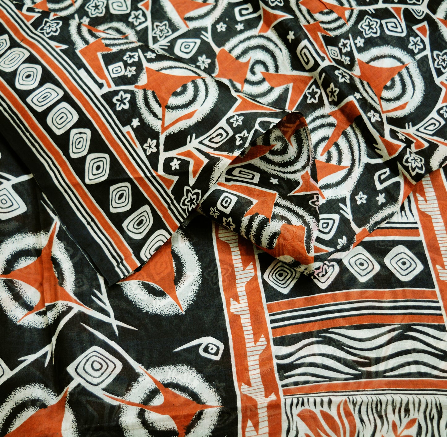 Indian Vintage Sari Black 100% Pure Silk Printed Saree Fabric 5yard Sewing Craft DressMaking Abstract