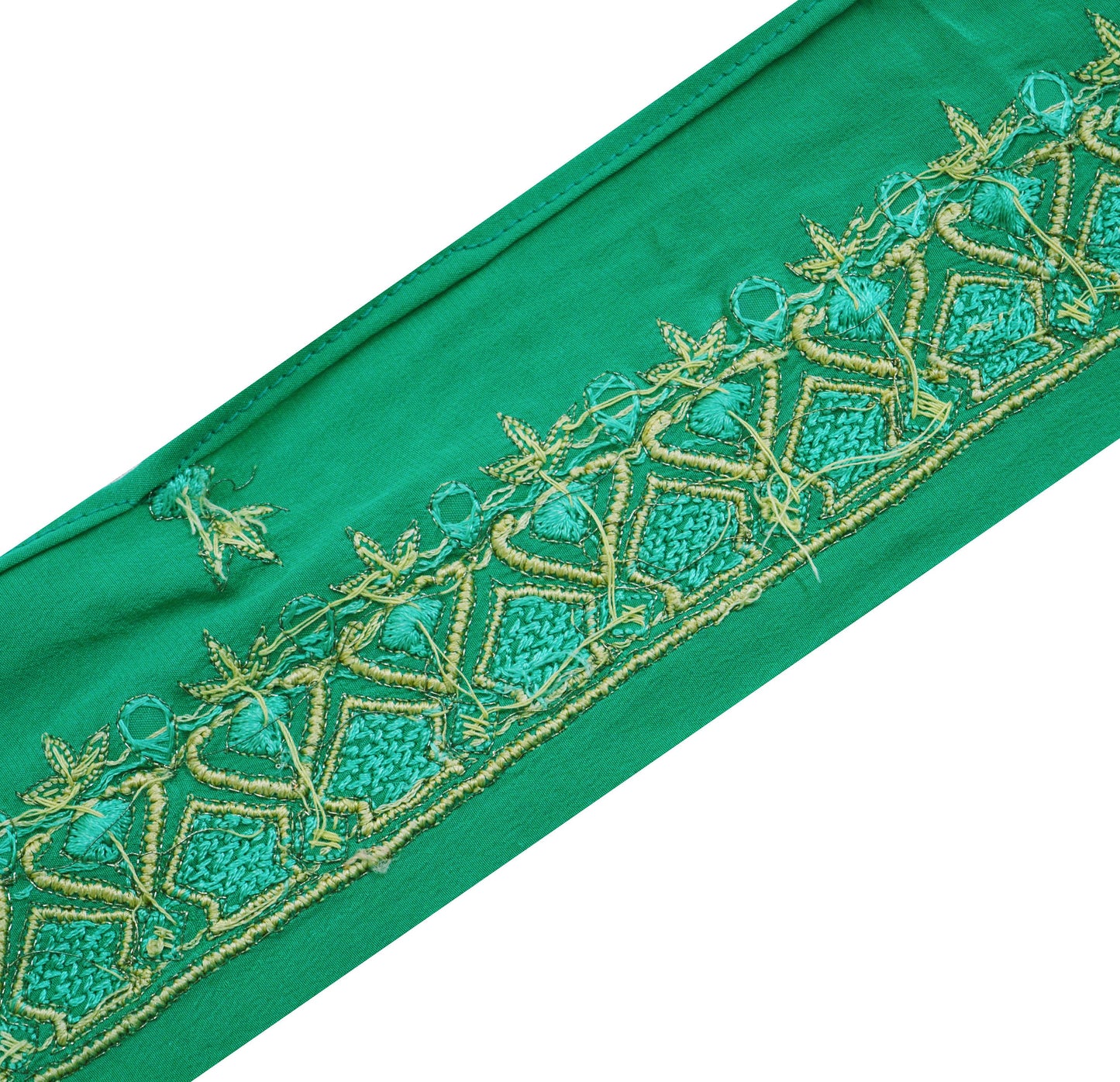 Indian Vintage Green Sari Border Hand Embroidered Indian Craft Trim Lace Sewing Sari Ribbon Pure Crepe silk Zardozi/Dabka Zari