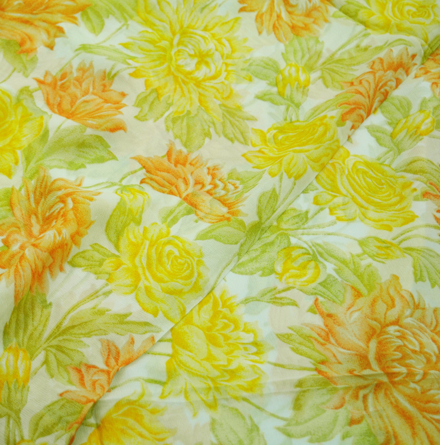 Women Vintage Sari White Pure Chiffon Silk Printed Saree Craft Fabric Sewing 5Yard Soft Light Sari Dress Making Floral