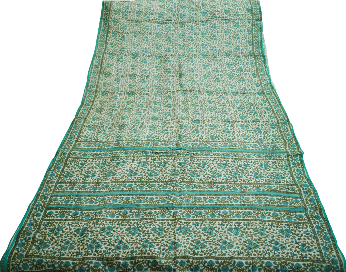 Indian Vintage Sari Cream Pure Khadi Silk Printed Saree Fabric 6yard Sewing Craft DressMaking Soft Floral