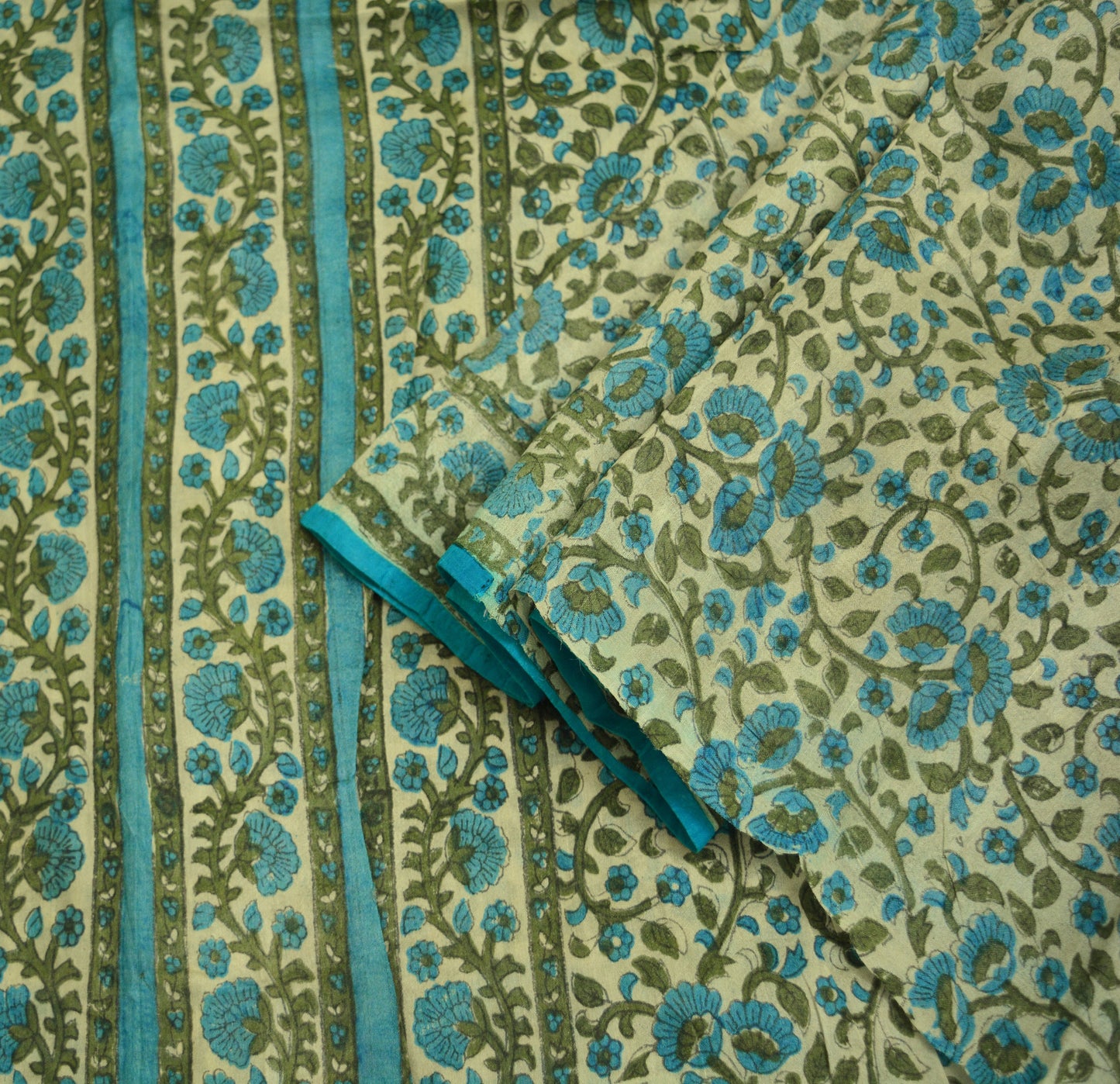 Indian Vintage Sari Cream Pure Khadi Silk Printed Saree Fabric 6yard Sewing Craft DressMaking Soft Floral