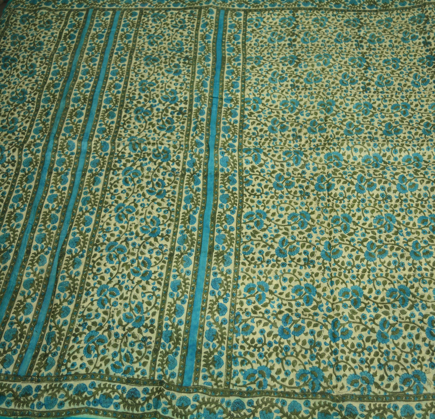 Indian Vintage Sari Cream Pure Khadi Silk Printed Saree Fabric 6yard Sewing Craft DressMaking Soft Floral