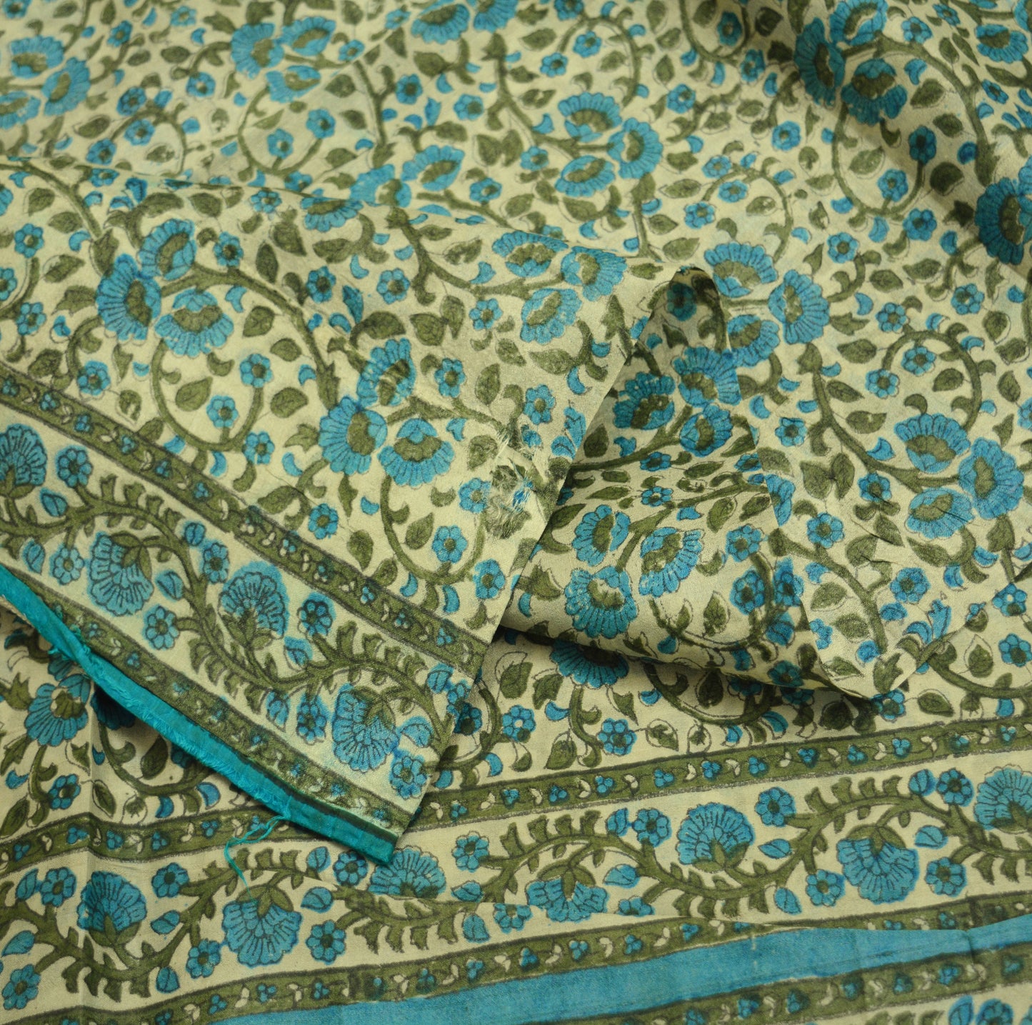 Indian Vintage Sari Cream Pure Khadi Silk Printed Saree Fabric 6yard Sewing Craft DressMaking Soft Floral