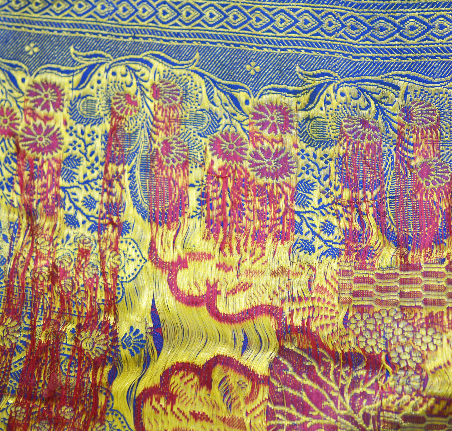 Vintage Blue Pure silk Banarasi Brocade Hand Woven Fabric Design Indian Fabric 31"X44" Floral Design Sewing