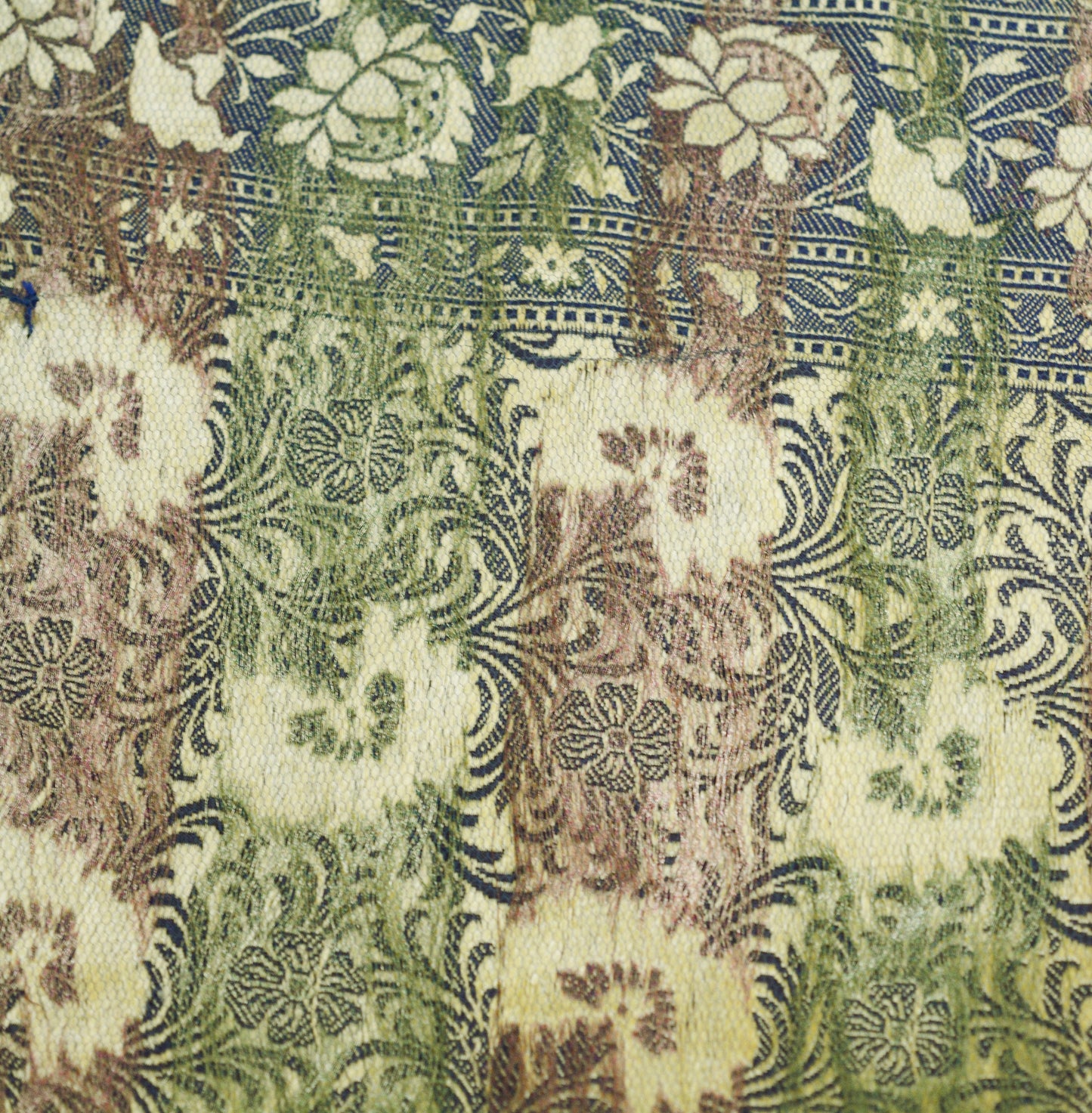 Vintage Peach & Blue Pure silk Hand Woven Fabric Design Indian Fabric 25"X43" Floral Design Sewing Ethnic