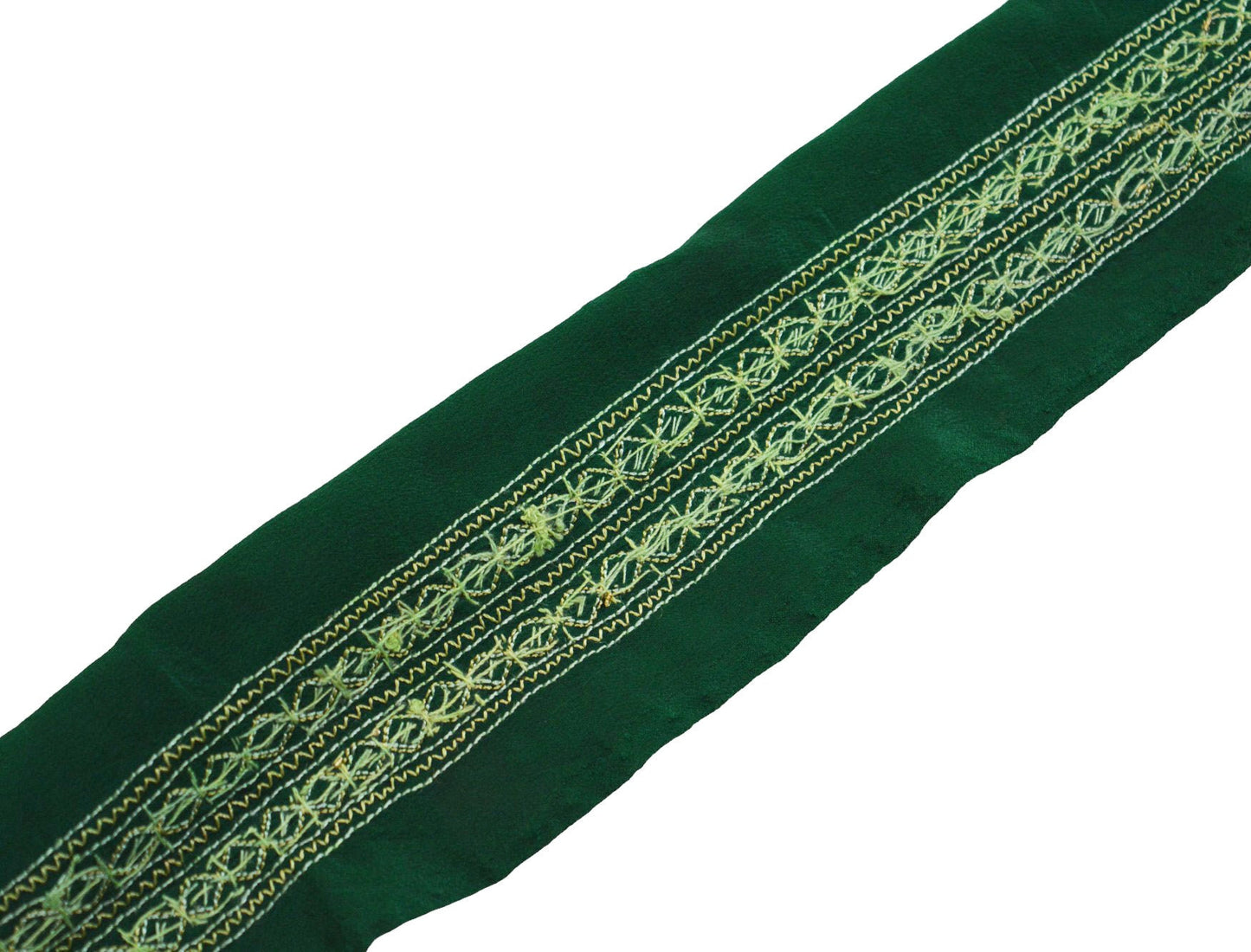 Indian Vintage Green Sari Border Hand Embroidered Indian Craft Trim Lace Sewing Sari Ribbon Pure Crepe silk Zardozi/Dabka Zari