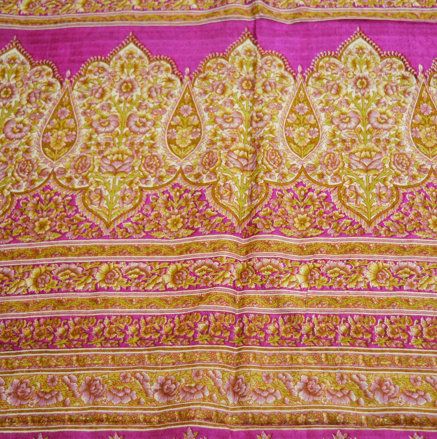 Indian Vintage Sari Pink & Green Pure Silk Printed Saree Fabric 6yd Sewing Craft DressMaking Soft Floral Ethnic