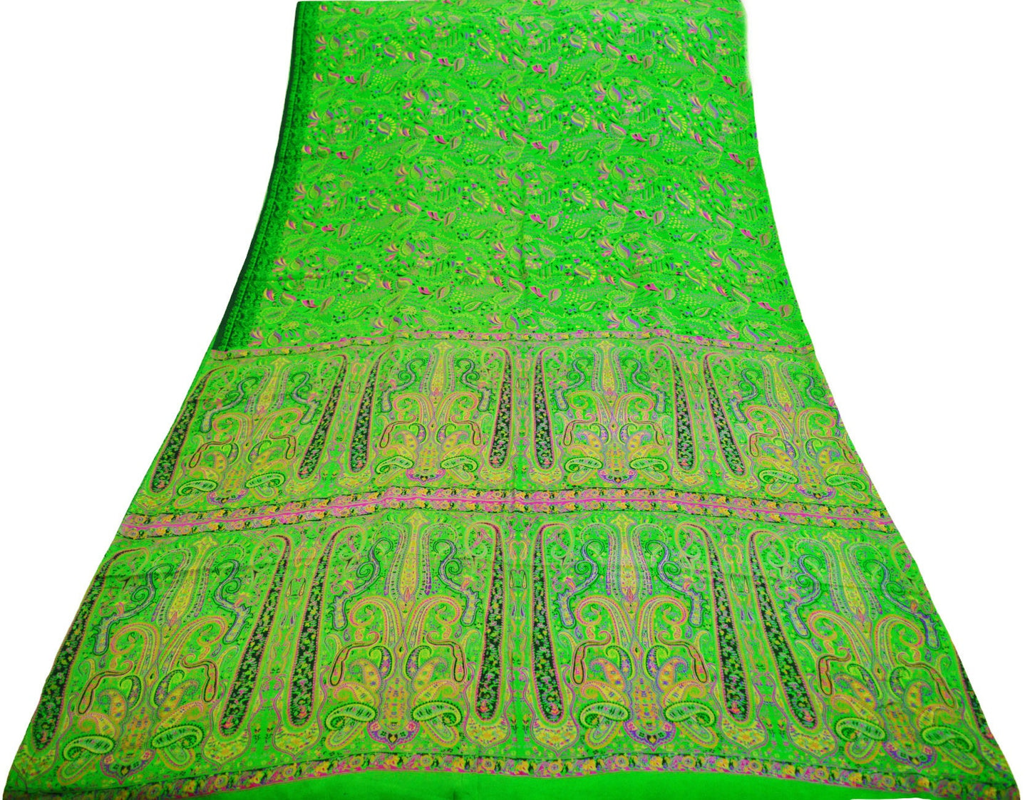 Indian Vintage Sari Green Pure Silk Printed Saree Fabric 6yd Sewing Craft DressMaking Soft Floral Design