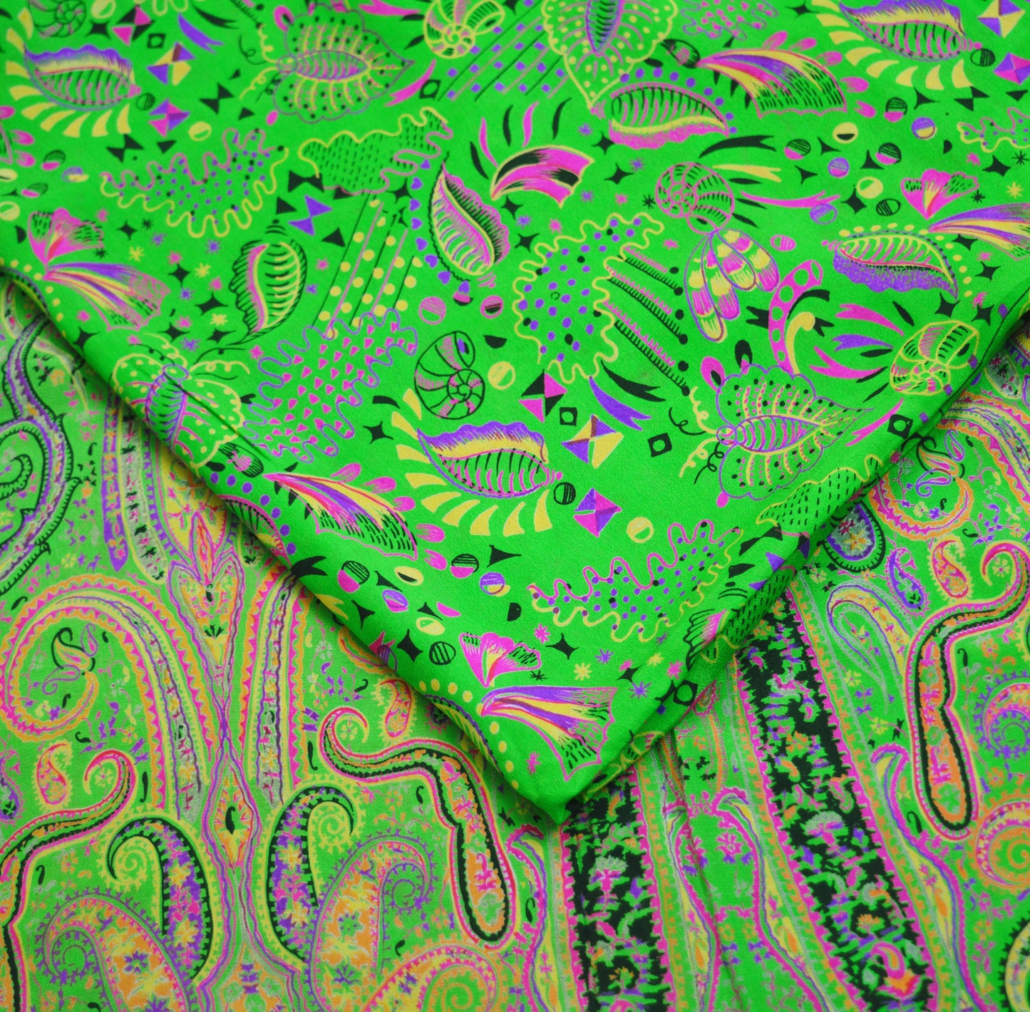 Indian Vintage Sari Green Pure Silk Printed Saree Fabric 6yd Sewing Craft DressMaking Soft Floral Design