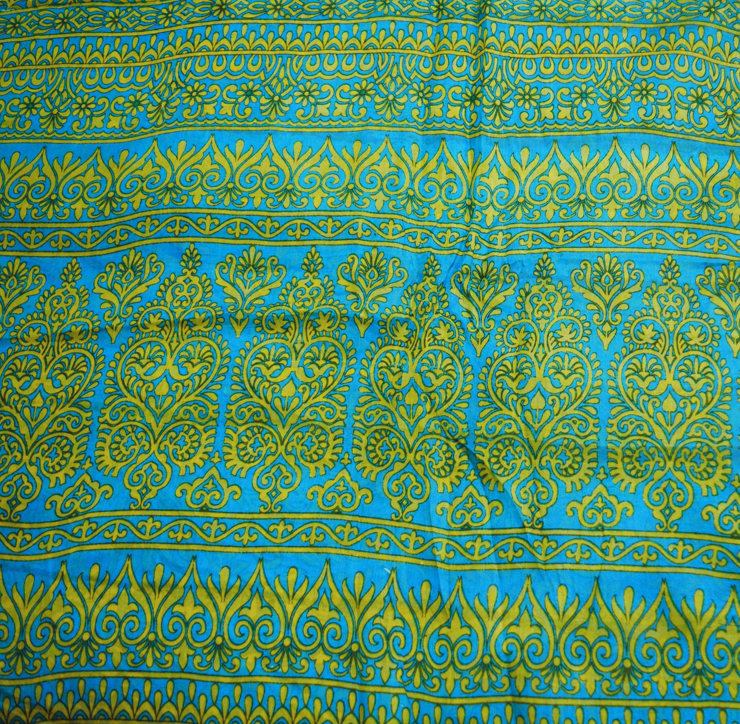 Indian Vintage Sari Blue Pure Silk Printed Saree Fabric 5yard Sewing Craft Fabric DressMaking Wrap Floral
