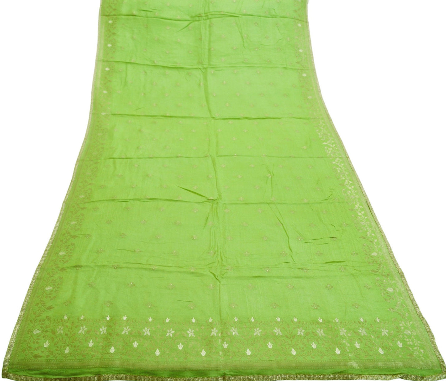 Indian Vintage Green Dupatta Long Stole Blend silk Woven Brocade Indian Scarves Veil Scarf Wrap Hippie Boho Soft Floral