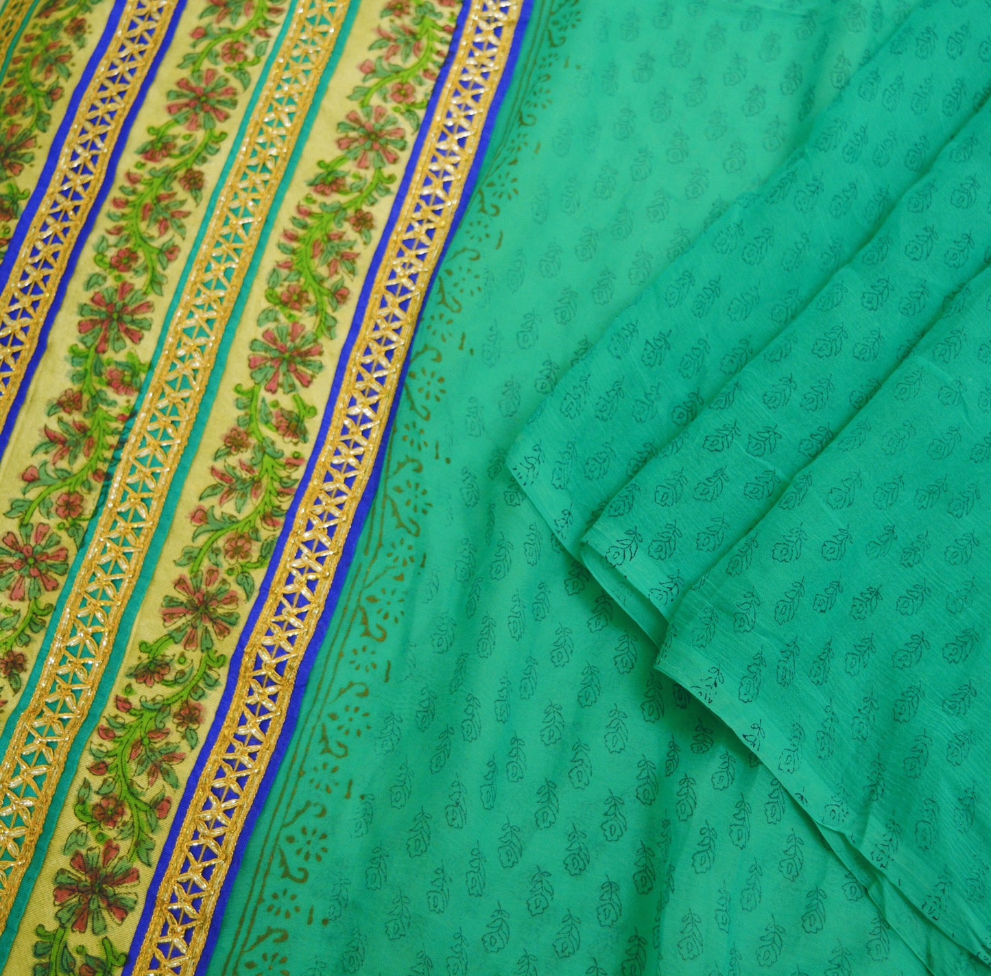 Indian Vintage SariGreen Pure Chiffon Silk Printed Gota Patti Sarees Fabric Indian Sari 6Yard Dress Making Sewing