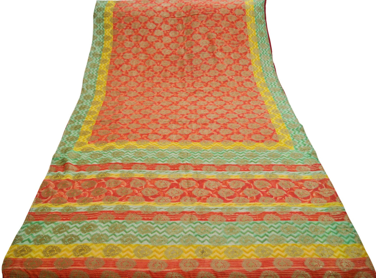 Indian Vintage Sari Hand Woven Pure Georgette Silk Saree Fabric 5Yard Ethnic Floral Soft Craft Fabric