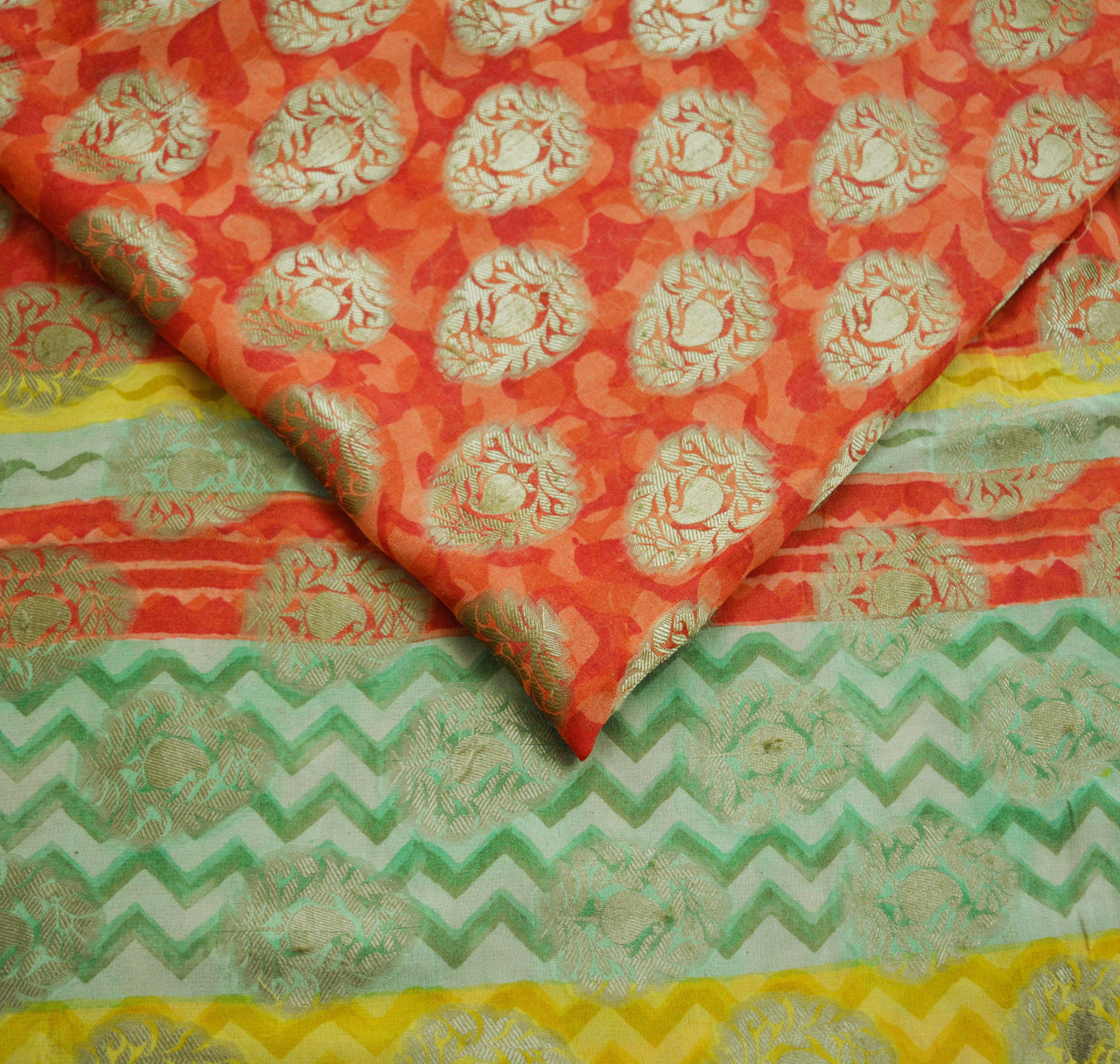 Indian Vintage Sari Hand Woven Pure Georgette Silk Saree Fabric 5Yard Ethnic Floral Soft Craft Fabric
