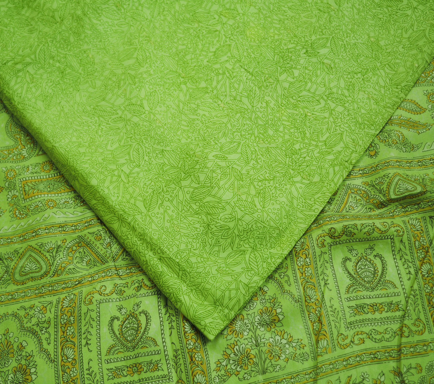 Indian Vintage Sari Green Pure Silk Printed Saree 5yard Sewing Craft Fabric DressMaking Soft Golden Zari