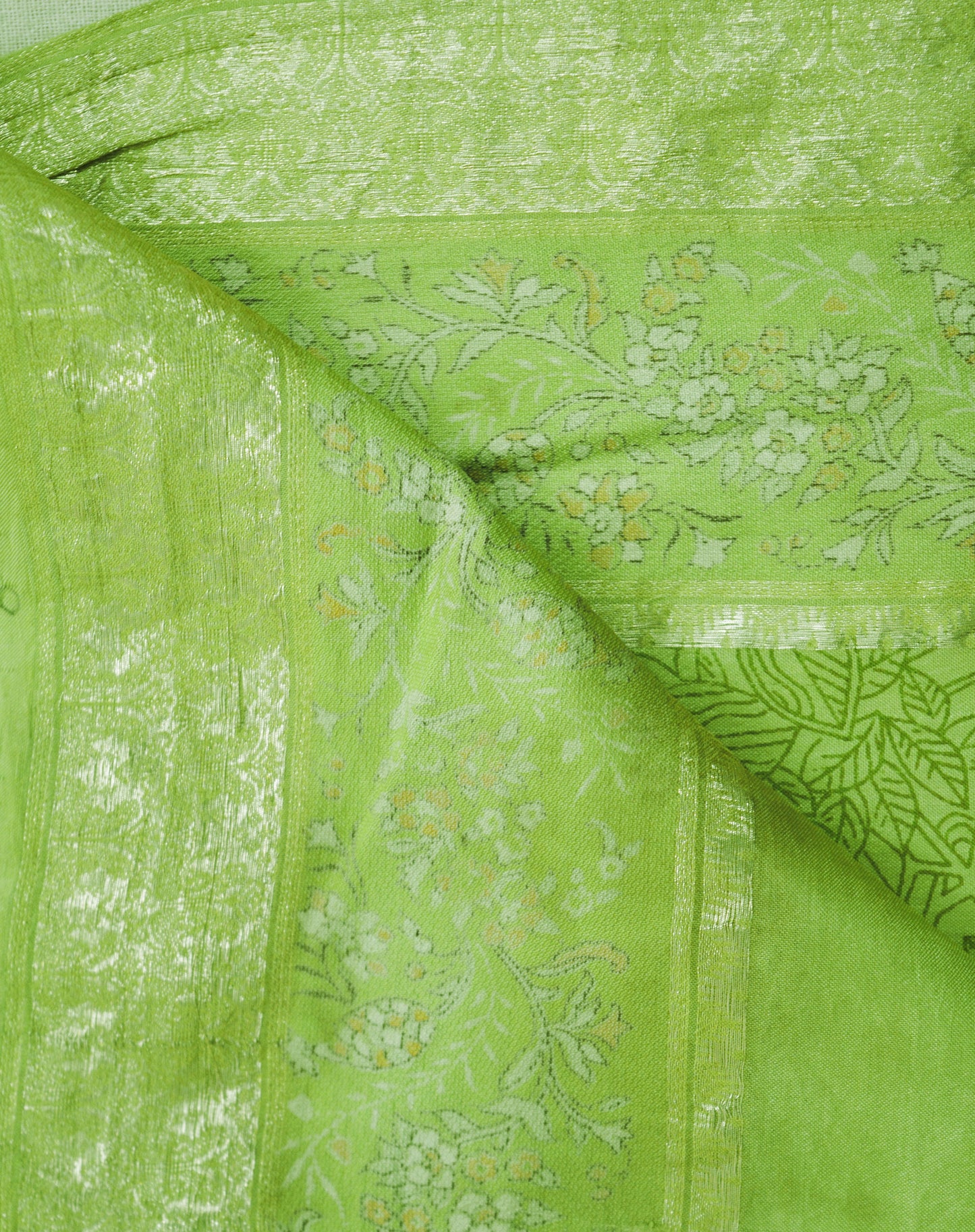 Indian Vintage Sari Green Pure Silk Printed Saree 5yard Sewing Craft Fabric DressMaking Soft Golden Zari
