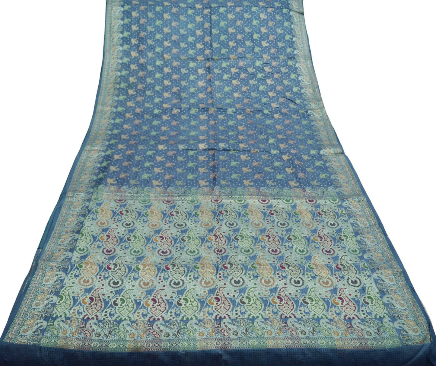 Indian Vintage Sari Gray Pure Tussar Silk Hand Woven Sarees Fabric 5Yard Sewing Ethnic