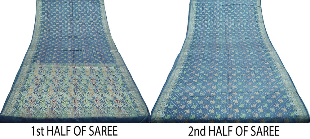 Indian Vintage Sari Gray Pure Tussar Silk Hand Woven Sarees Fabric 5Yard Sewing Ethnic