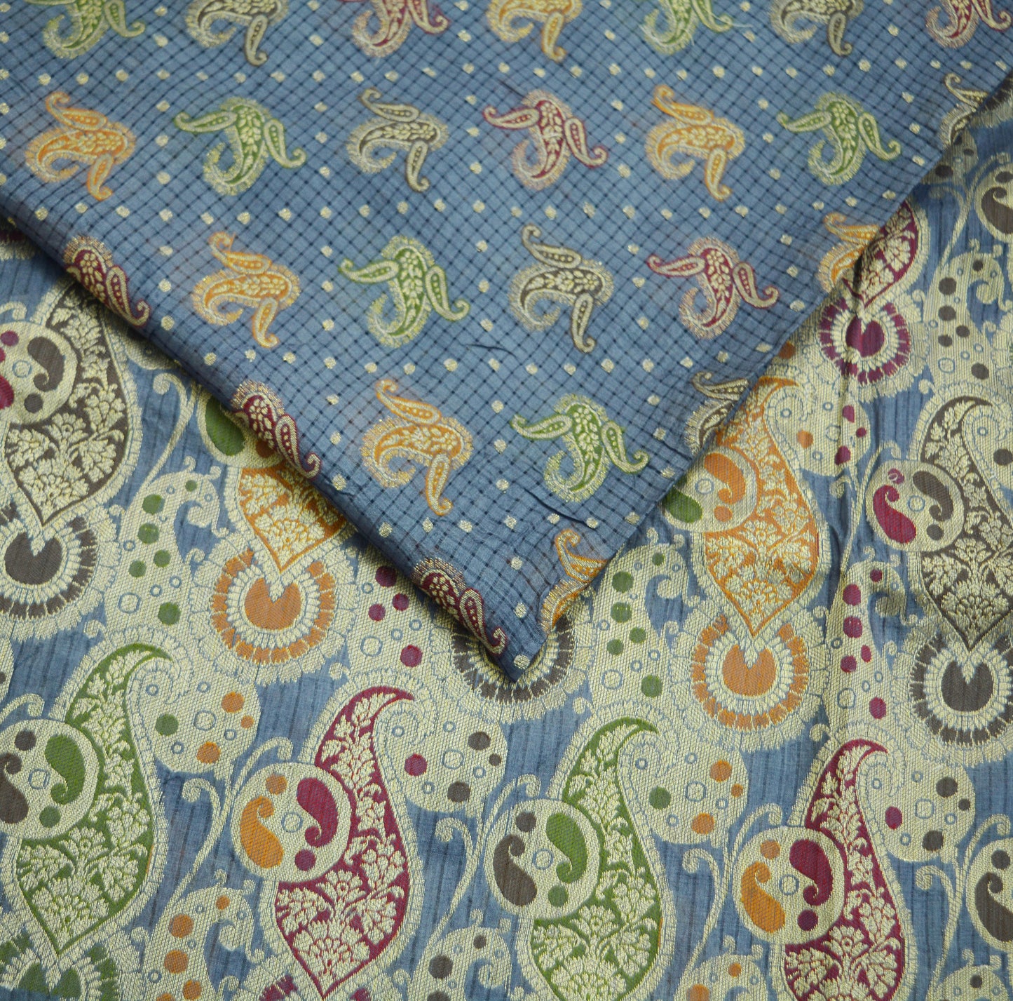Indian Vintage Sari Gray Pure Tussar Silk Hand Woven Sarees Fabric 5Yard Sewing Ethnic