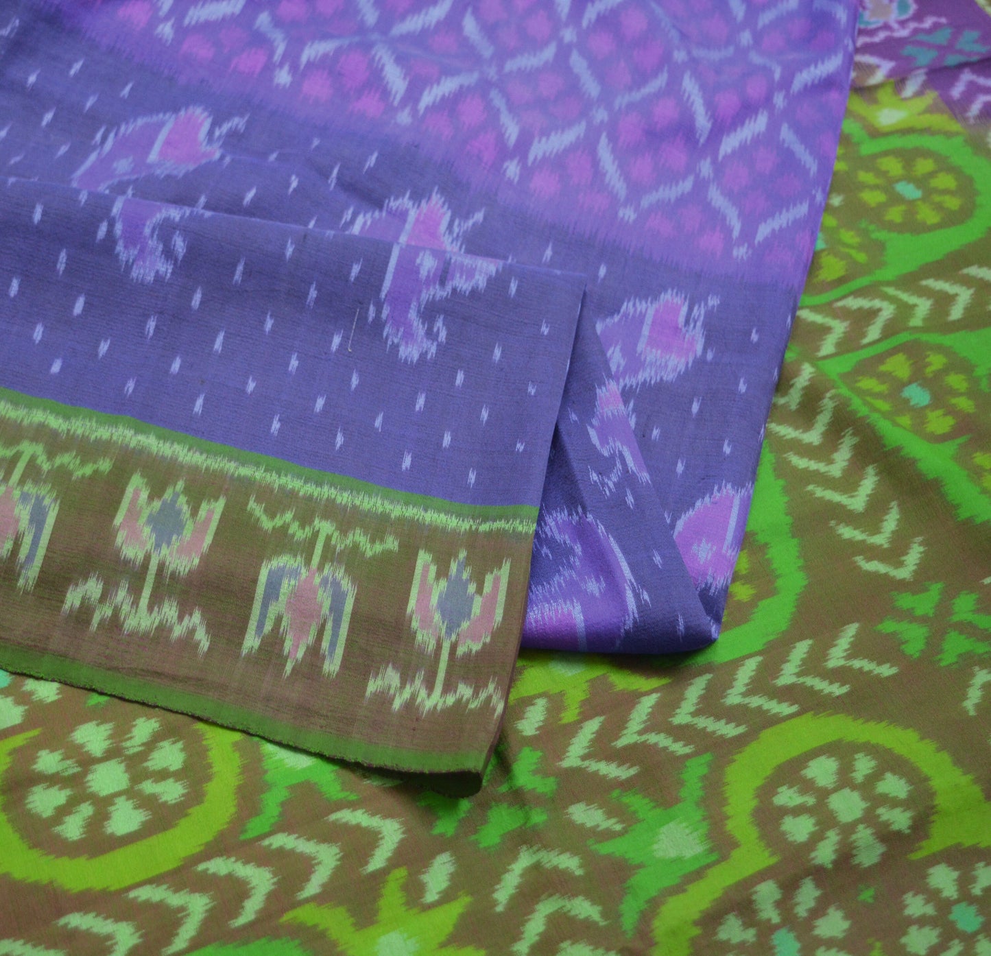 Indian Vintage Brown & Blue Pure Silk Sambhalpuri Hand Woven Ikat Saree Indian Sari Fabric 5Yard Craft Ethnic Premium Saree