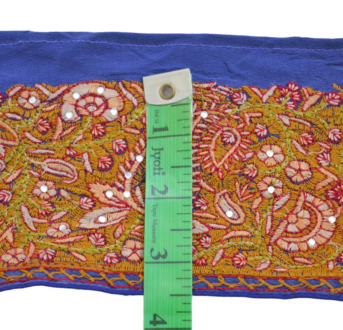 Indian Vintage Blue Sari Border Hand Embroidered Indian Craft Trim Lace Sewing Sari Ribbon Pure Crepe silk Sequins