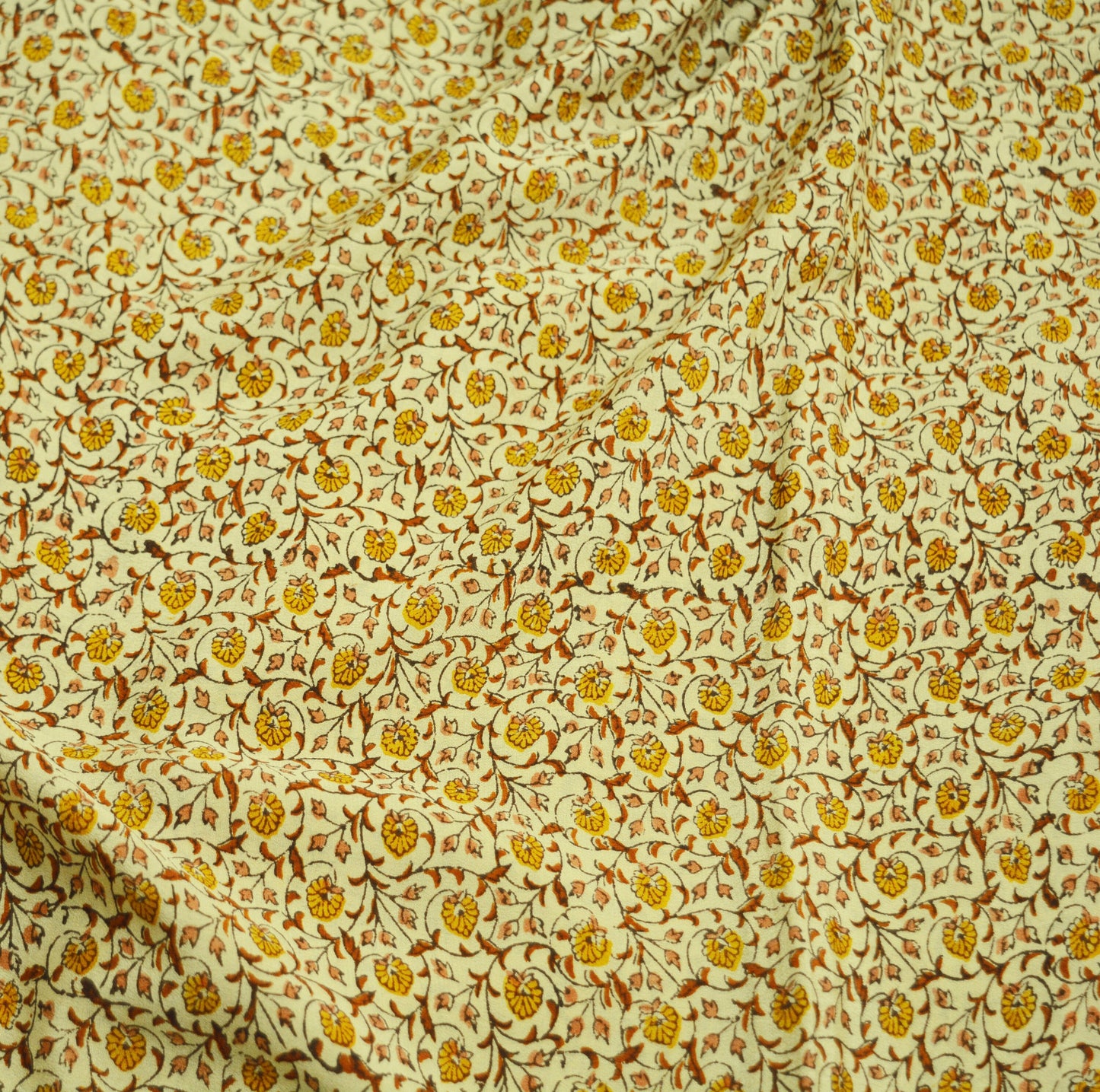Indian Vintage Sari Beige 100% Pure Silk Printed Saree Fabric 6yard Sewing Craft DressMaking Soft Floral