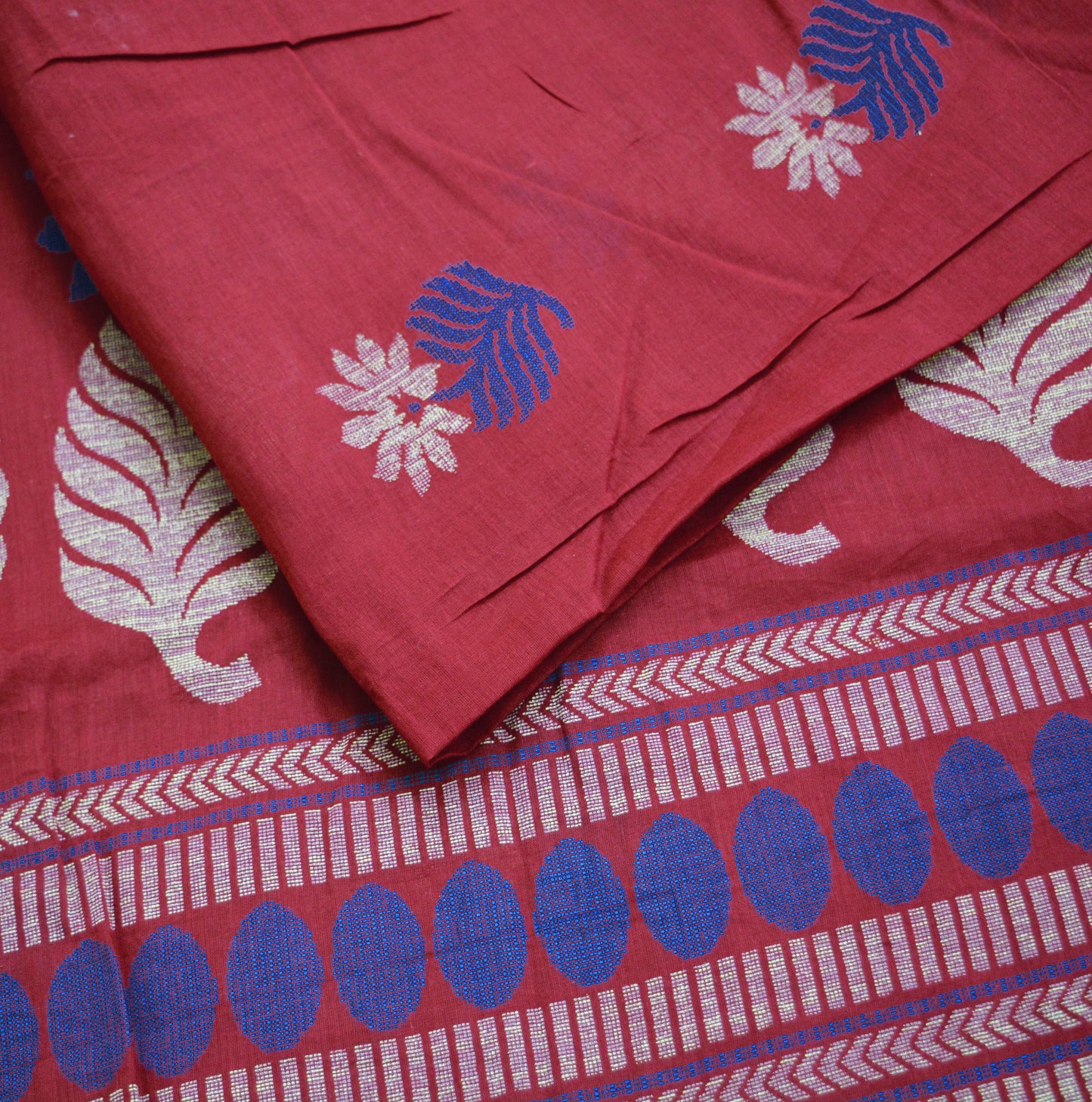 Indian Vintage Sari Red Hand Painted Sari Pure Cotton Saree Fabric 5Yard Floral Soft