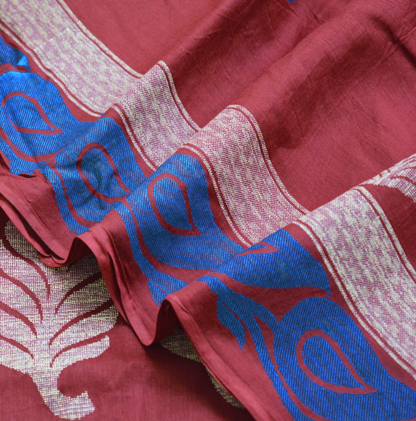 Indian Vintage Sari Red Hand Painted Sari Pure Cotton Saree Fabric 5Yard Floral Soft