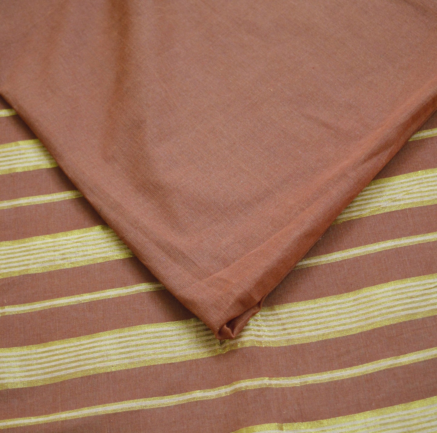 Vintage Sari Brown Pure Cotton Hand Woven Saree Golden Zari 5Yard Soft Floral Ethnic