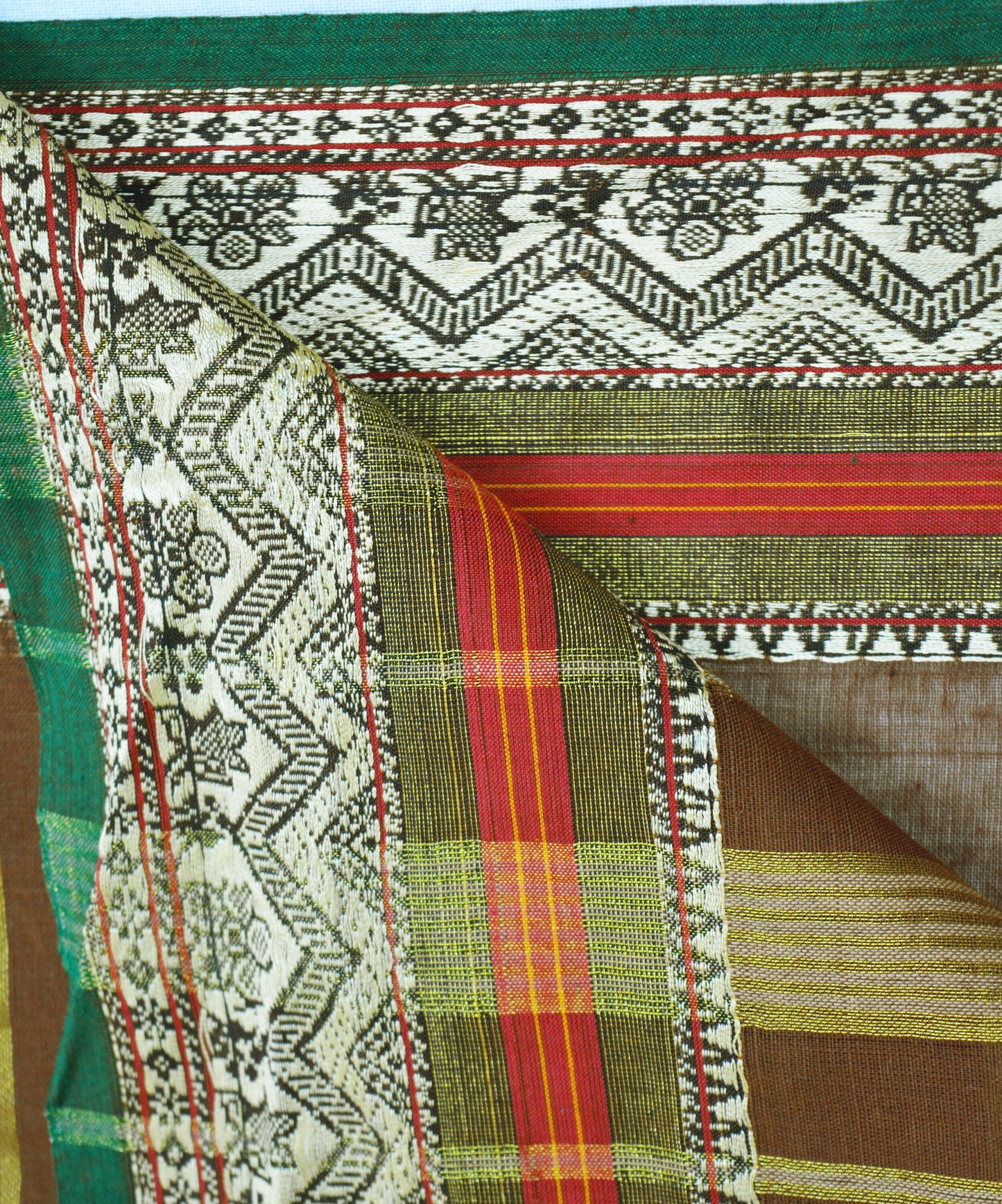 Vintage Sari Brown Pure Cotton Hand Woven Saree Golden Zari 5Yard Soft Floral Ethnic